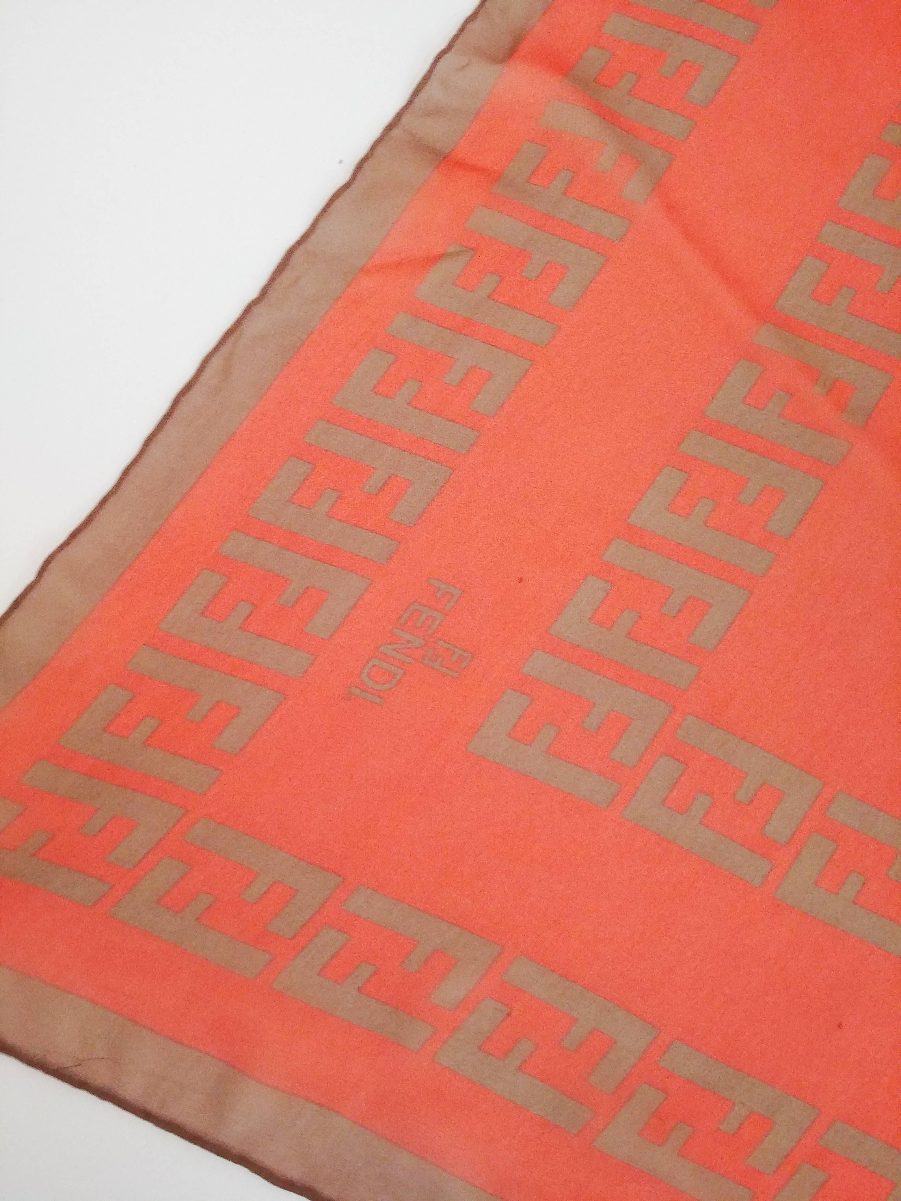 Red Fendi Silk Chiffon Printed Logo Scarf