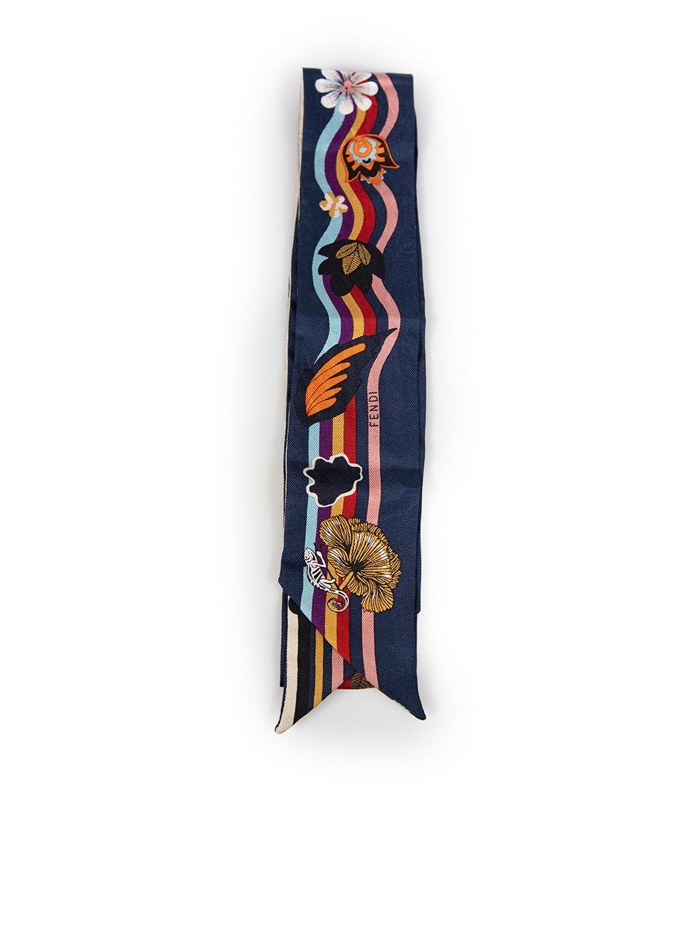 Black Fendi Silk Floral Print Twilly Scarf