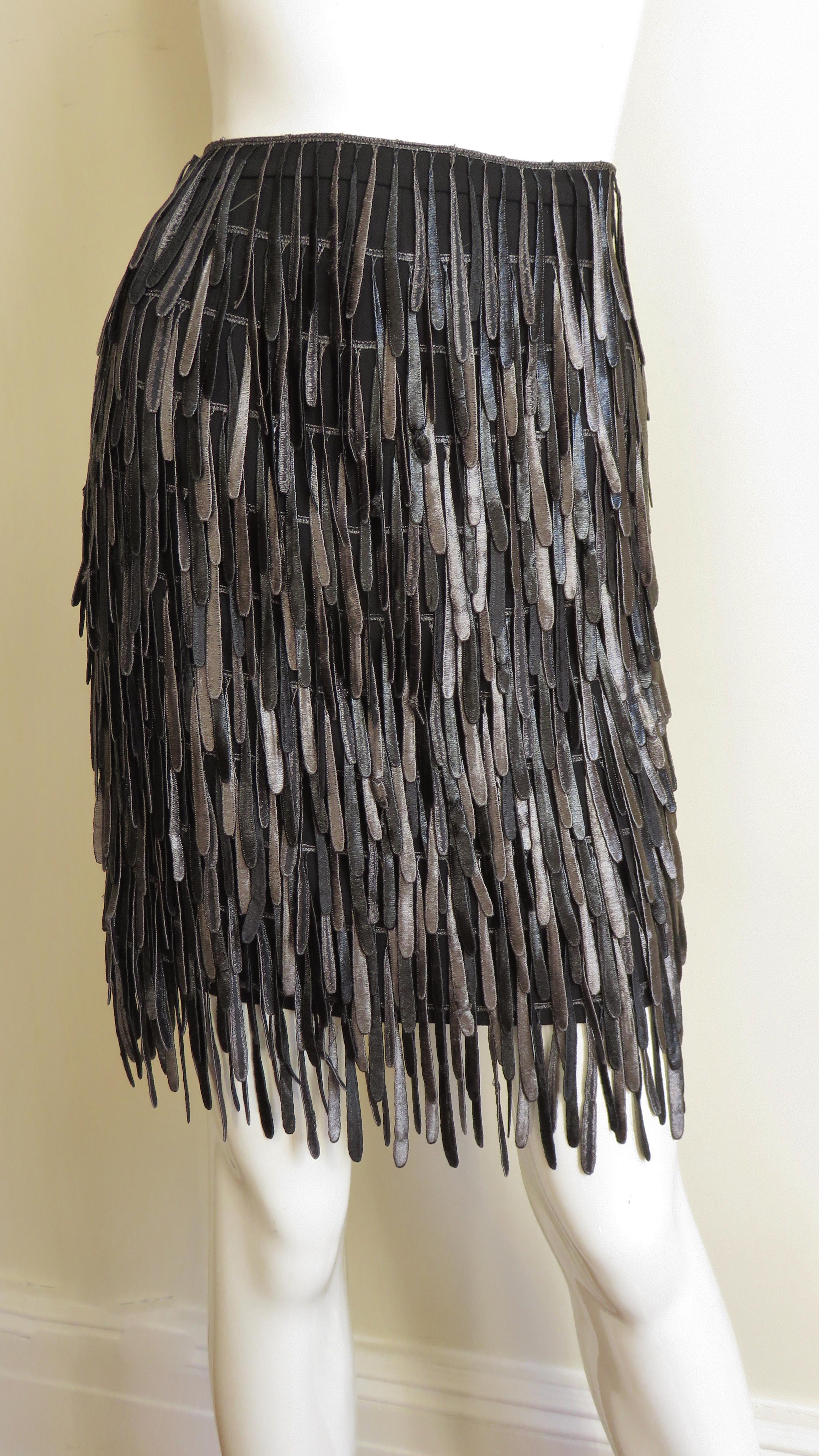 Black Fendi Silk Fringe Skirt