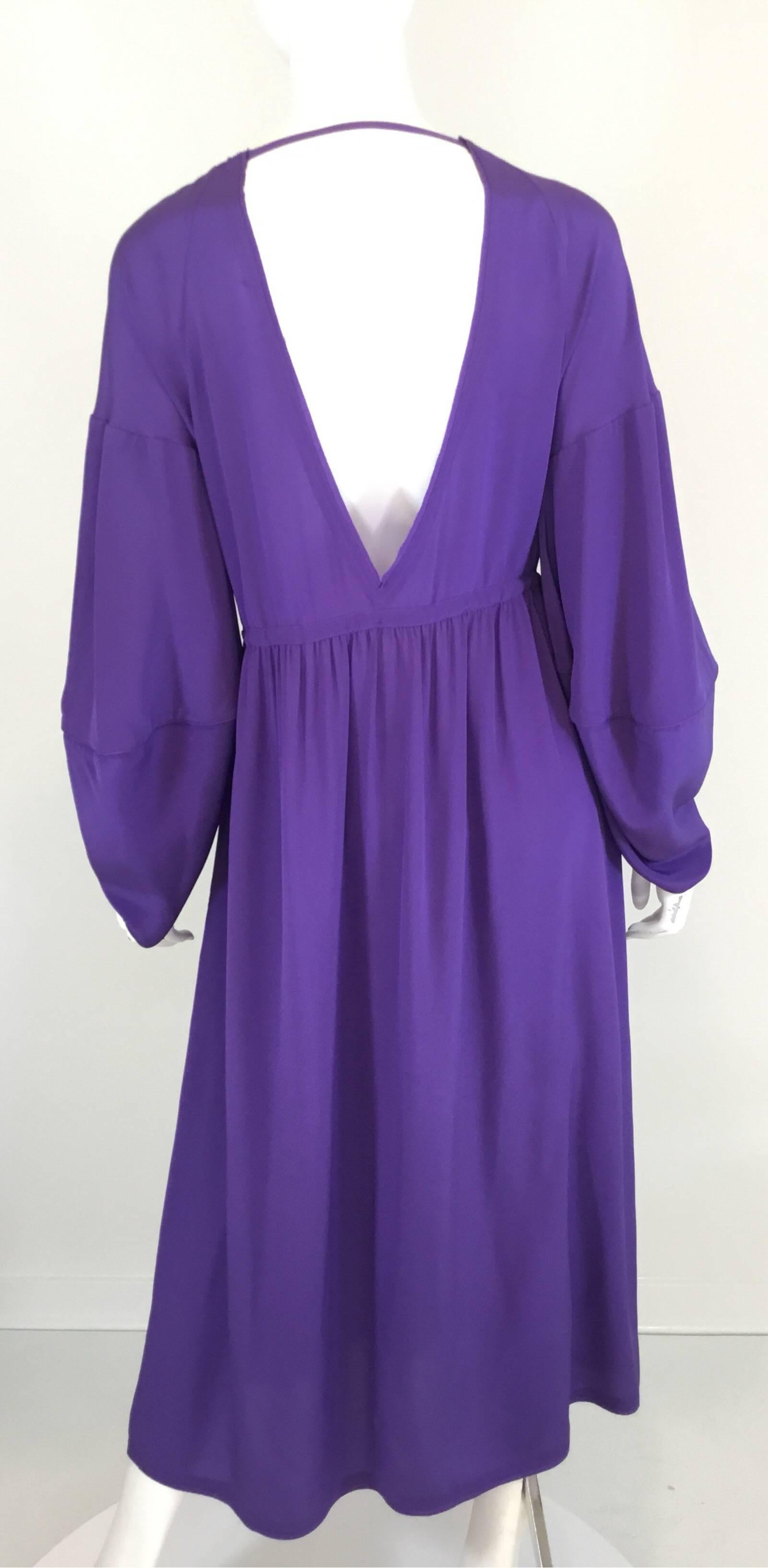 Purple Fendi Silk Keyhole Midi Dress with Butterfly Sleeve