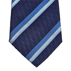 Fendi Corbata de Seda con Logotipo en Azul Blanco