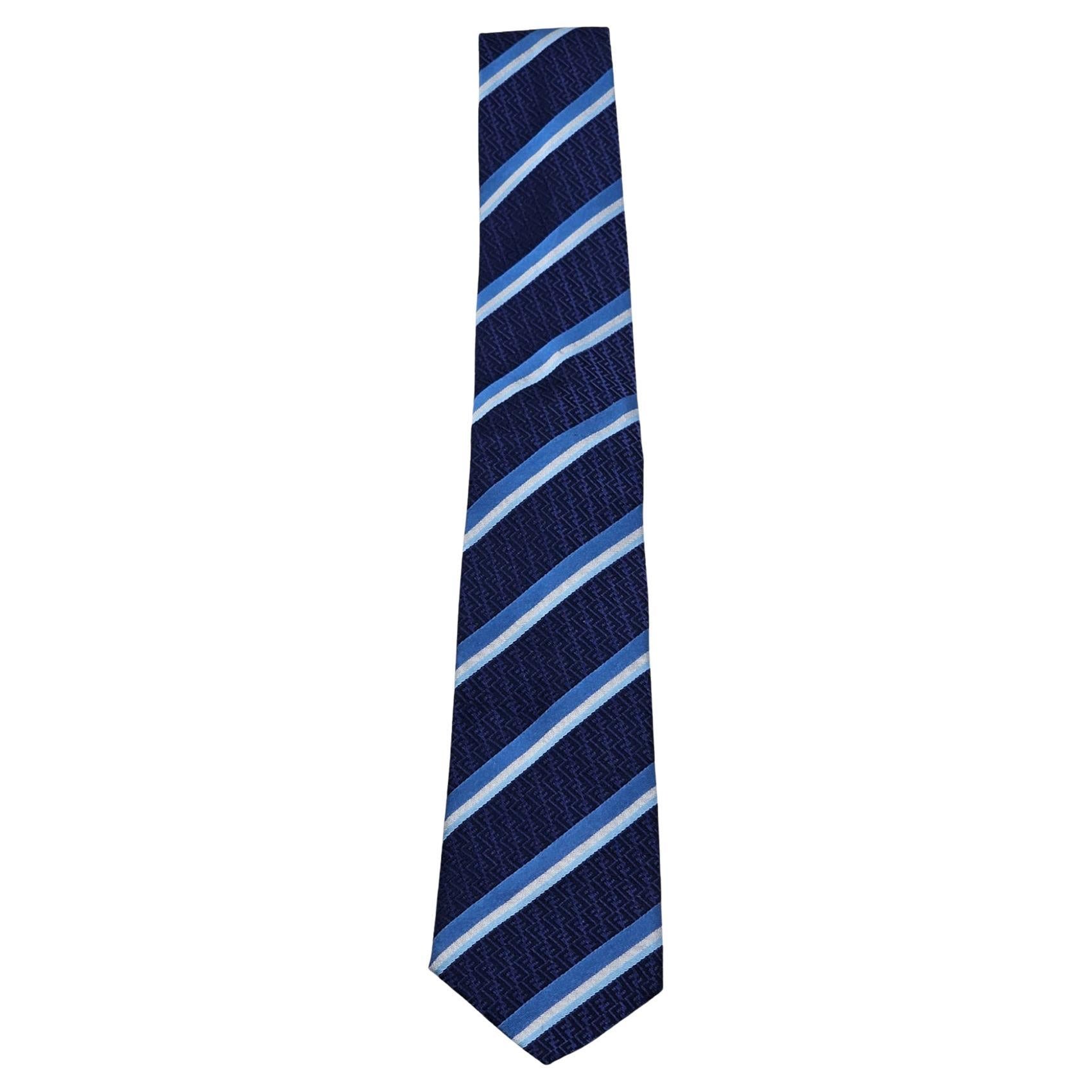 Fendi Silk Logo Skinny Necktie Tie in Blue White