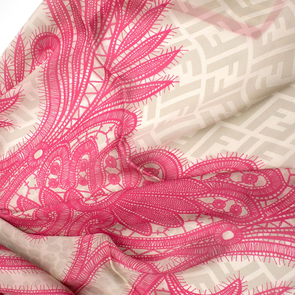Fendi Silk Pink & Beige Floral Lace Print Monogram Scarf	 1