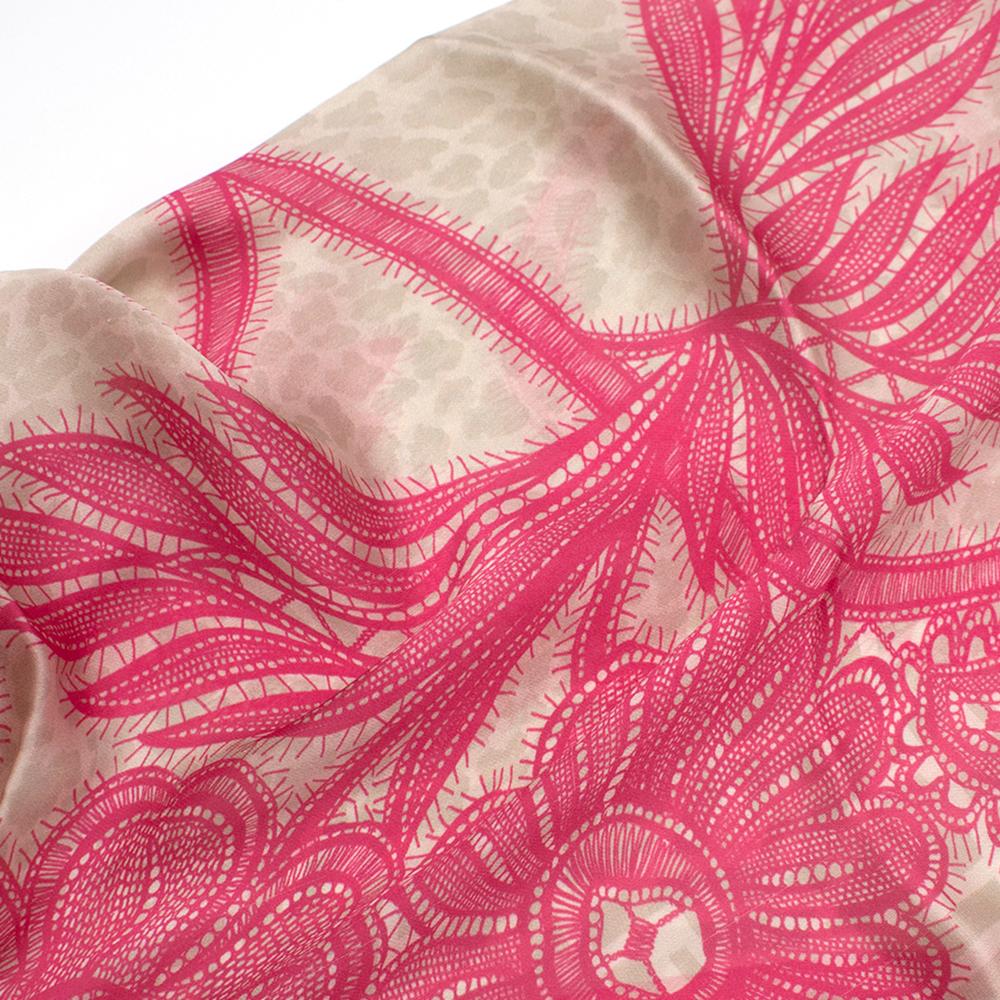 Fendi Silk Pink & Beige Floral Lace Print Monogram Scarf	 2