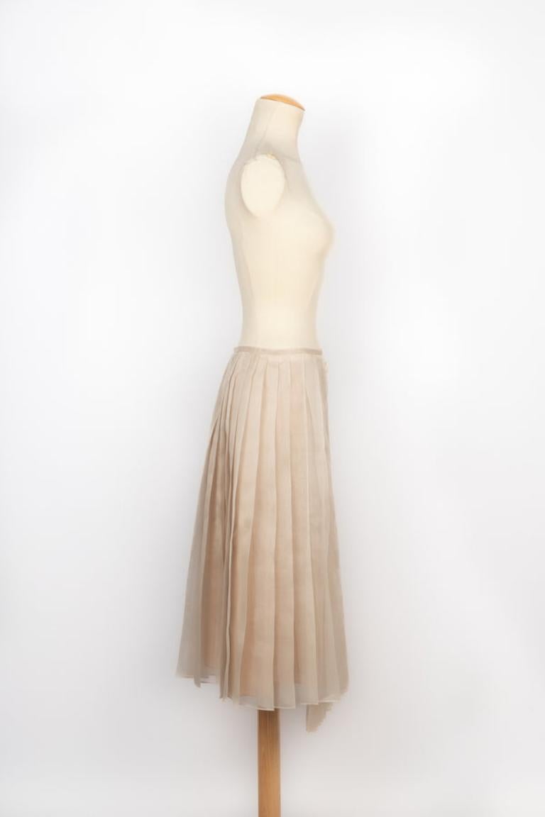 Women's Fendi Silk Pleated Skirt with Beige Leather Strips For Sale