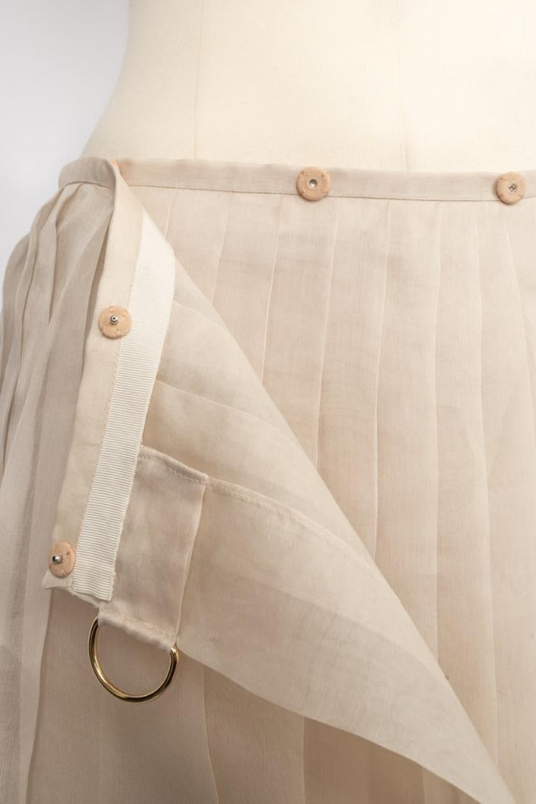 Fendi Silk Pleated Skirt with Beige Leather Strips For Sale 1