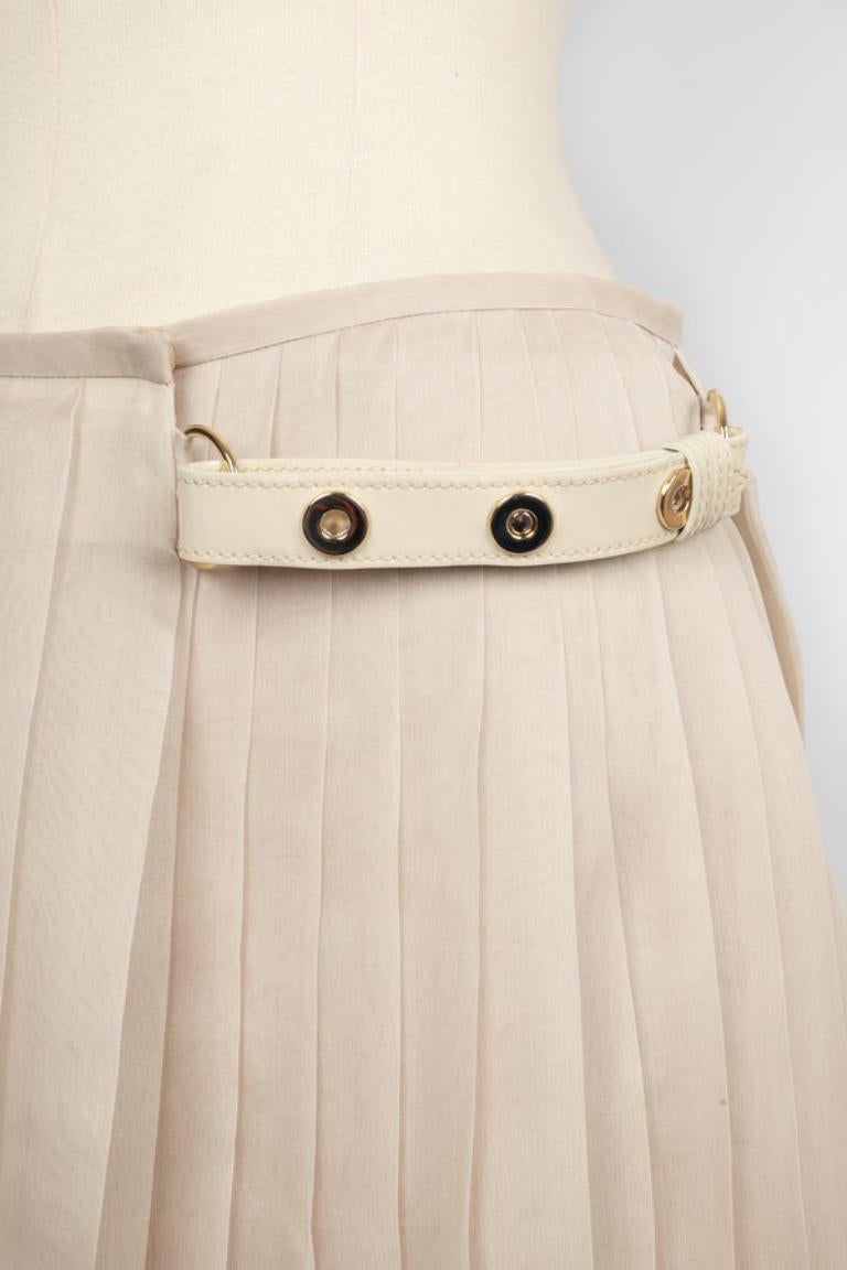 Fendi Silk Pleated Skirt with Beige Leather Strips For Sale 3