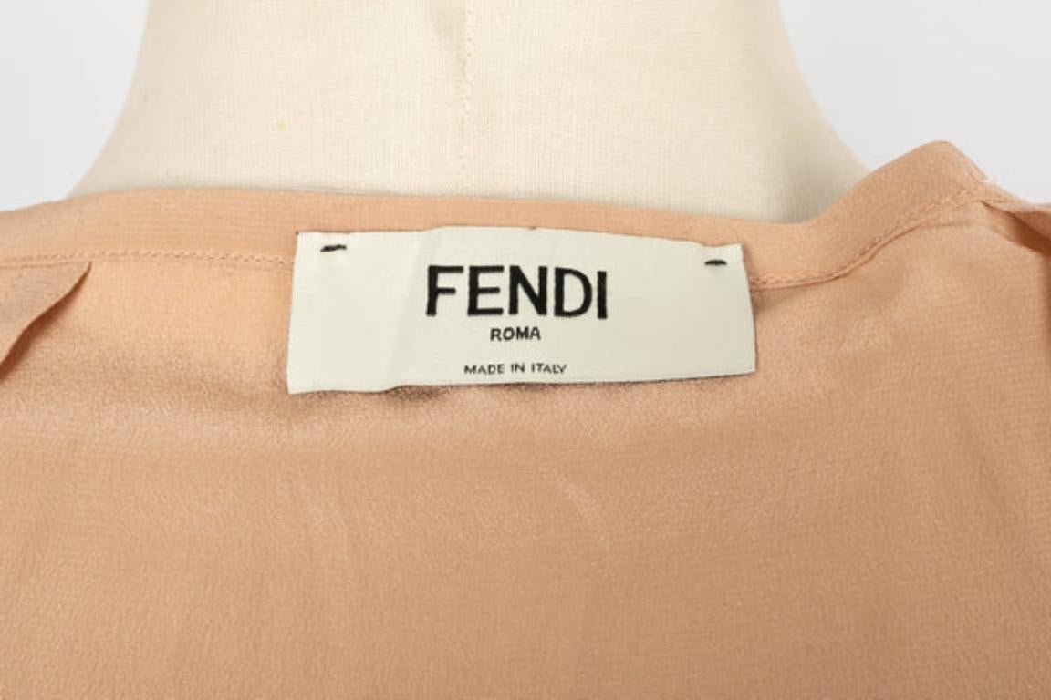 Fendi Silk Pleated Skirt with Beige Leather Strips For Sale 4