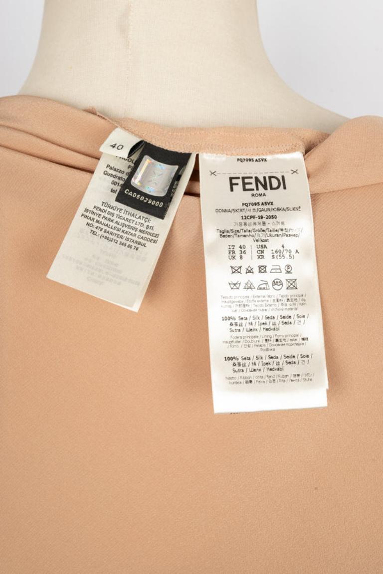 Fendi Silk Pleated Skirt with Beige Leather Strips For Sale 5