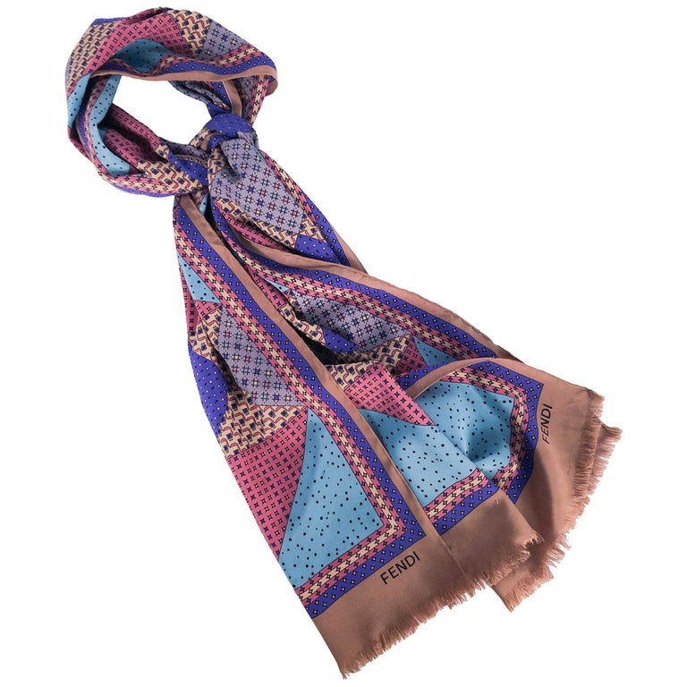 Fendi Silk Scarf With Geometric Pattern For Sale at 1stDibs