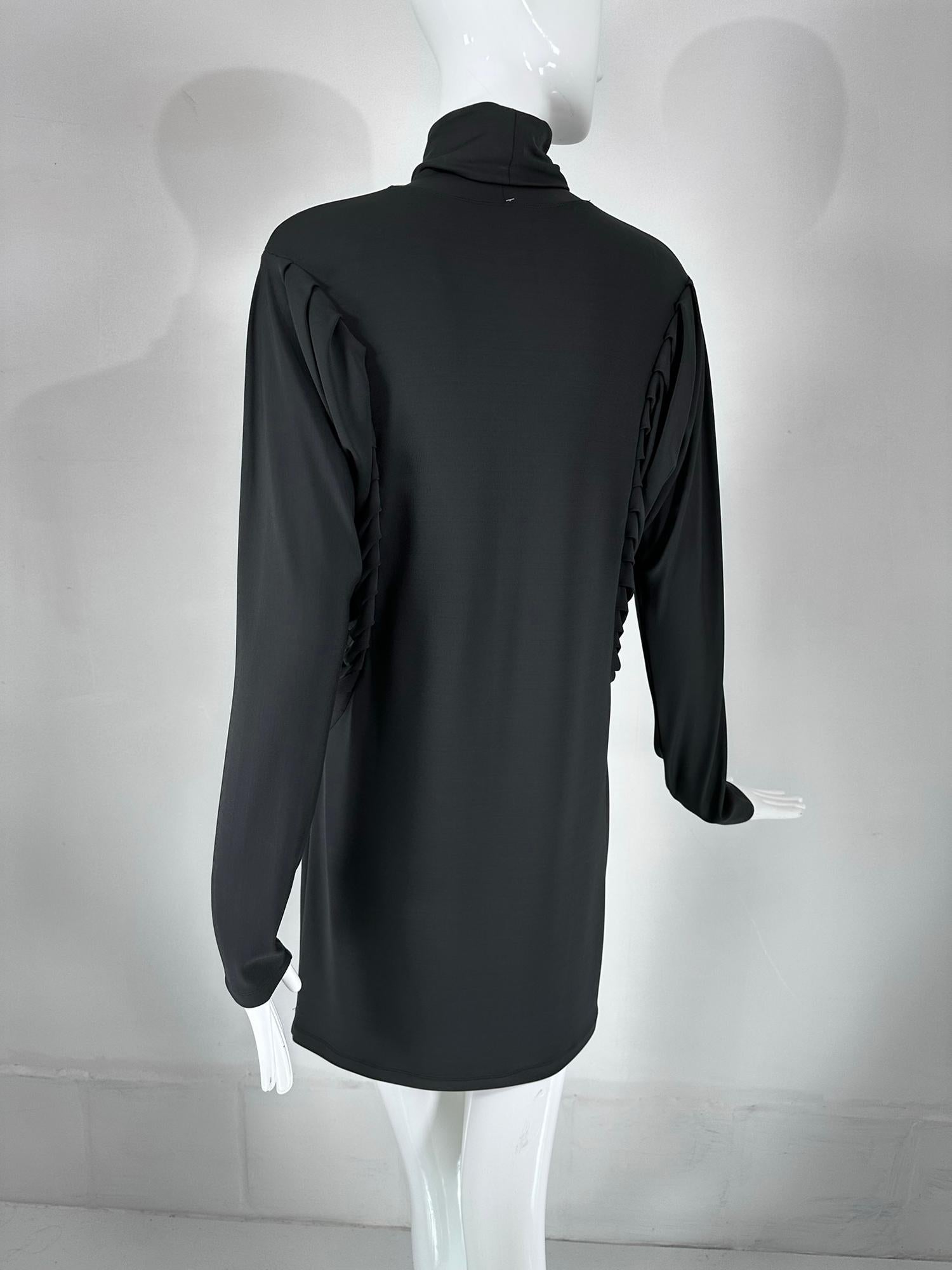 Fendi Silky Black Jersey Pleated Bat Wing Turtle Neck Dress 40 For Sale 6