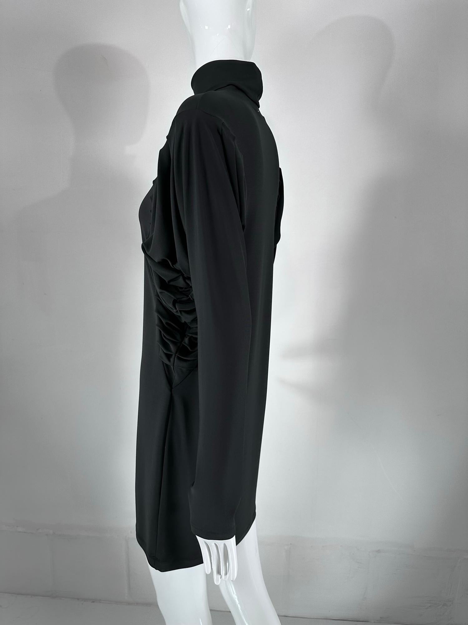 Fendi Silky Black Jersey Pleated Bat Wing Turtle Neck Dress 40 For Sale 7