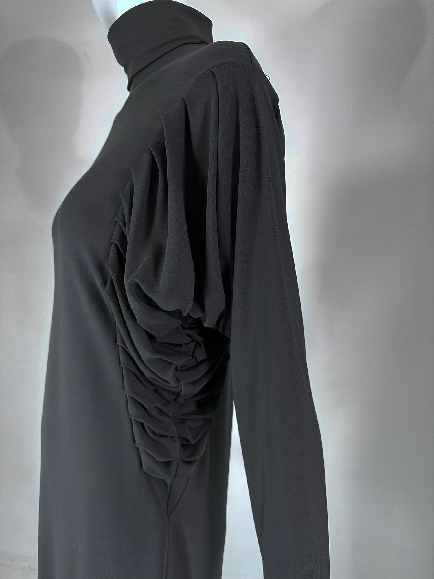 Fendi Silky Black Jersey Pleated Bat Wing Turtle Neck Dress 40 For Sale 8