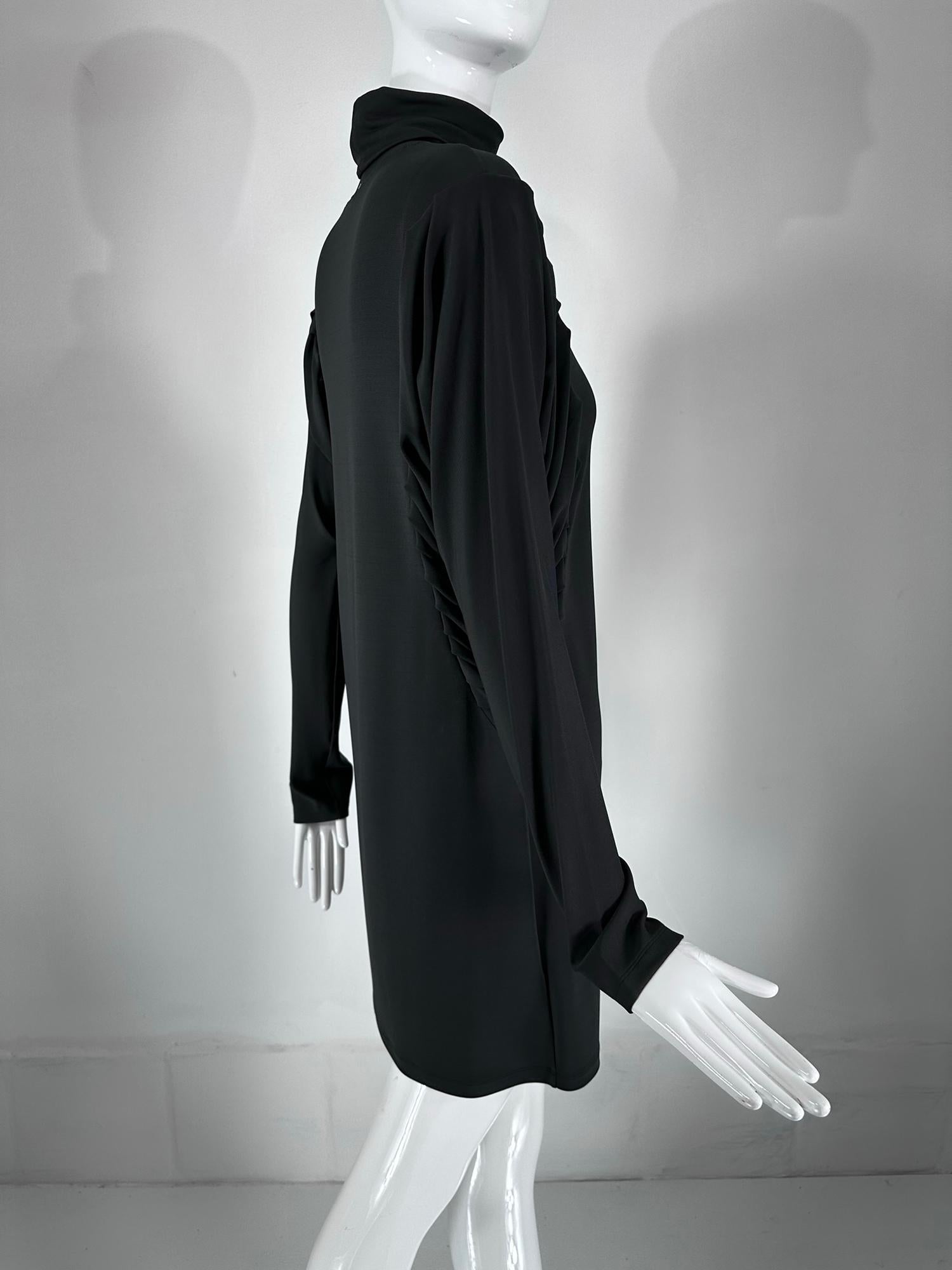 Fendi Silky Black Jersey Pleated Bat Wing Turtle Neck Dress 40 For Sale 2