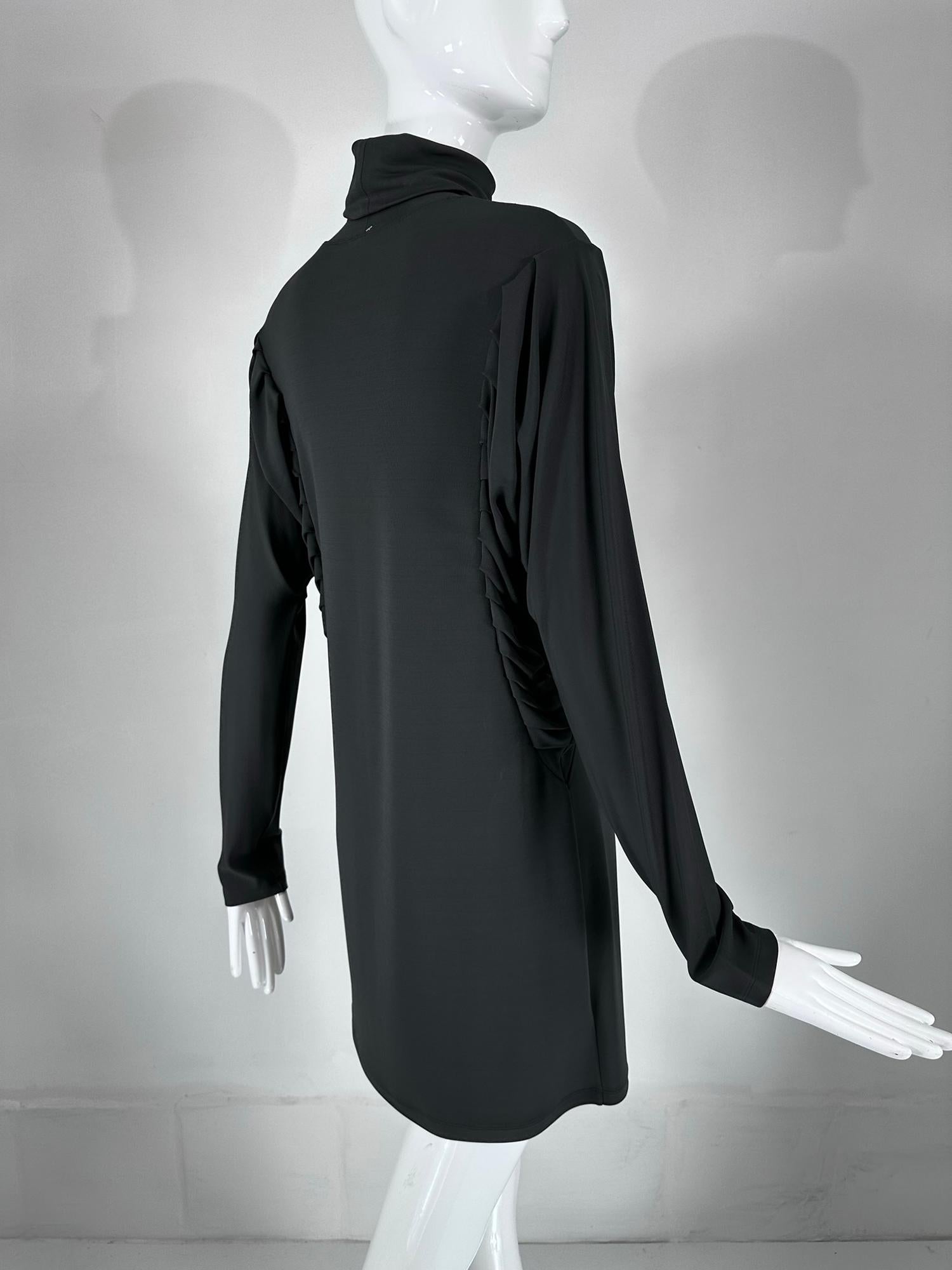 Fendi Silky Black Jersey Pleated Bat Wing Turtle Neck Dress 40 For Sale 3