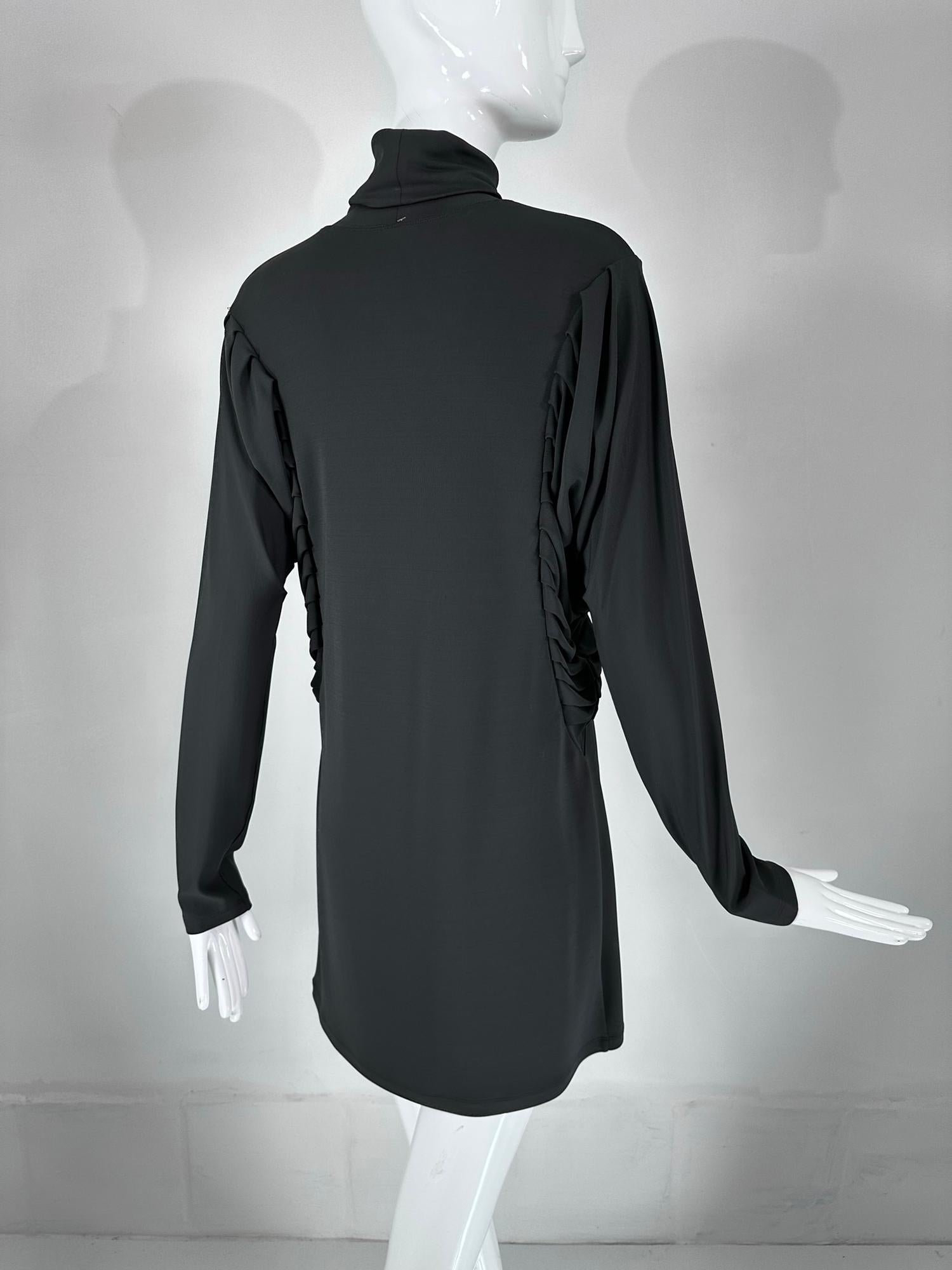 Fendi Silky Black Jersey Pleated Bat Wing Turtle Neck Dress 40 For Sale 4