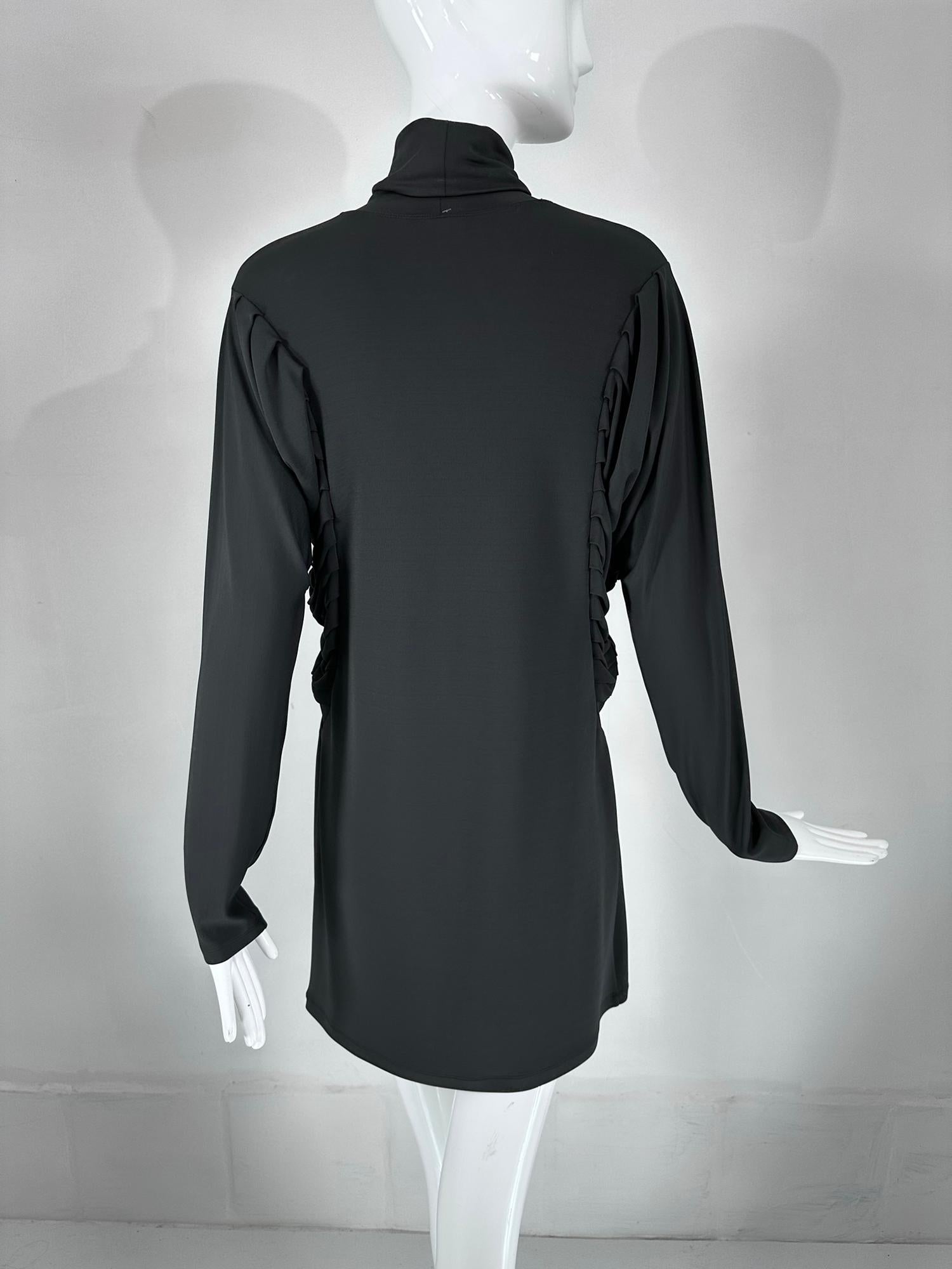 Fendi Silky Black Jersey Pleated Bat Wing Turtle Neck Dress 40 For Sale 5