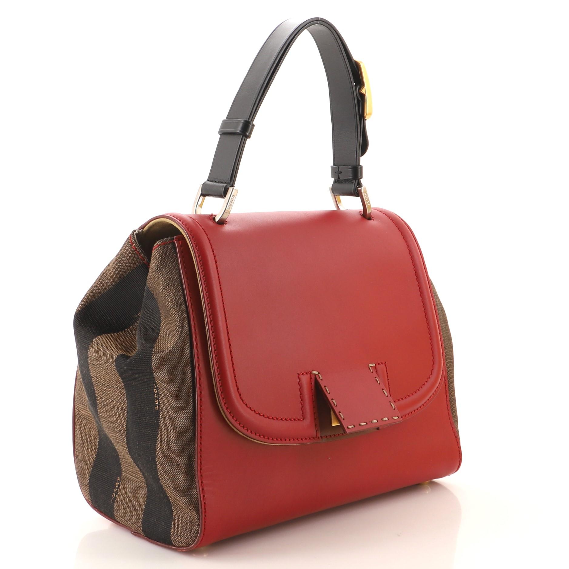 Red Fendi Silvana Bag Leather with Pequin Canvas Small