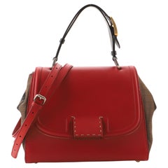 Fendi Silvana Bag Leather with Pequin Canvas Small