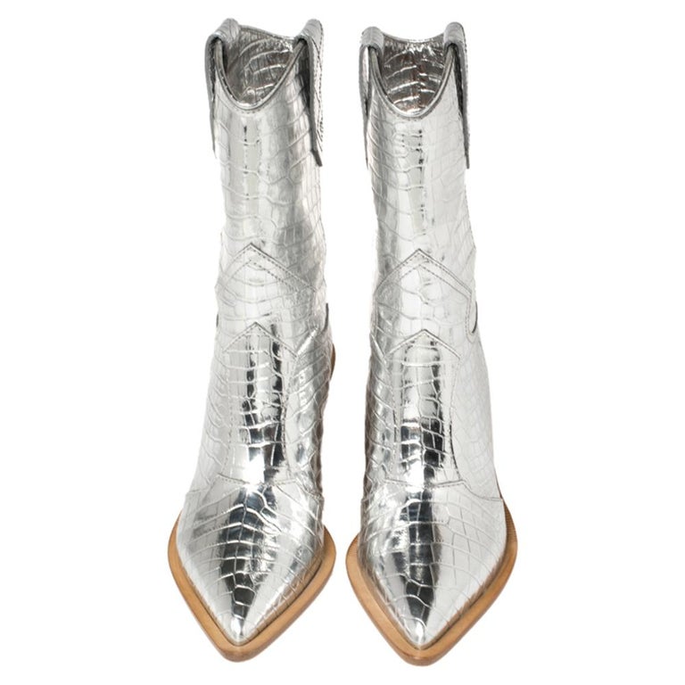 Fendi Silver Croc Embossed Leather Cutwalk Cowboy Boots Size 38 at 1stDibs  | fendi cutwalk boots, croc boots cowboy, fendi silver cowboy boots