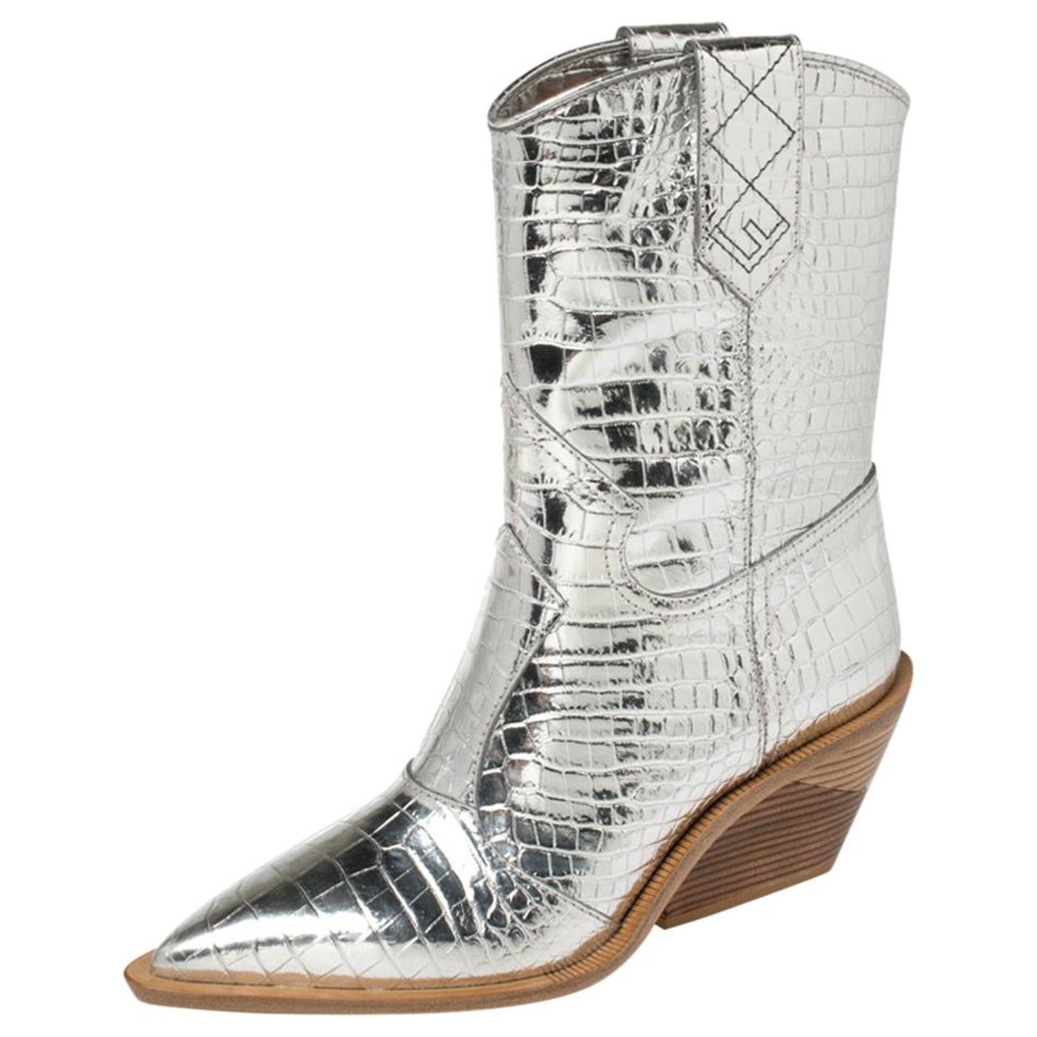 Fendi Silver Croc Embossed Leather Cutwalk Cowboy Boots Size 38 at 1stDibs  | fendi cutwalk boots, fendi cowboy boots, fendi sock cowboy boots
