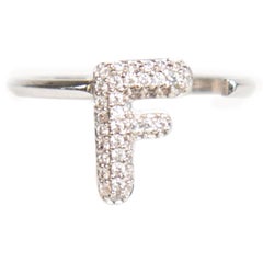 Fendi Silver F Logo Crystal Embellished Ring