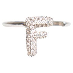 Fendi Silver F Logo Crystal Embellished Ring