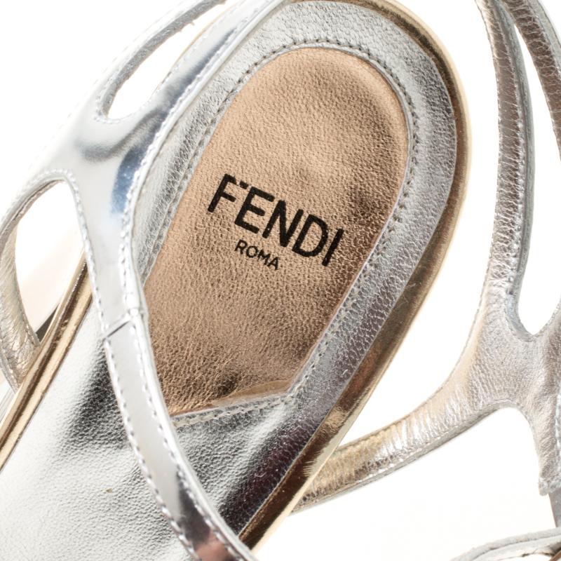 Fendi Silver Glitter Fantasia Embellished Ankle Strap Sandals Size 38 2