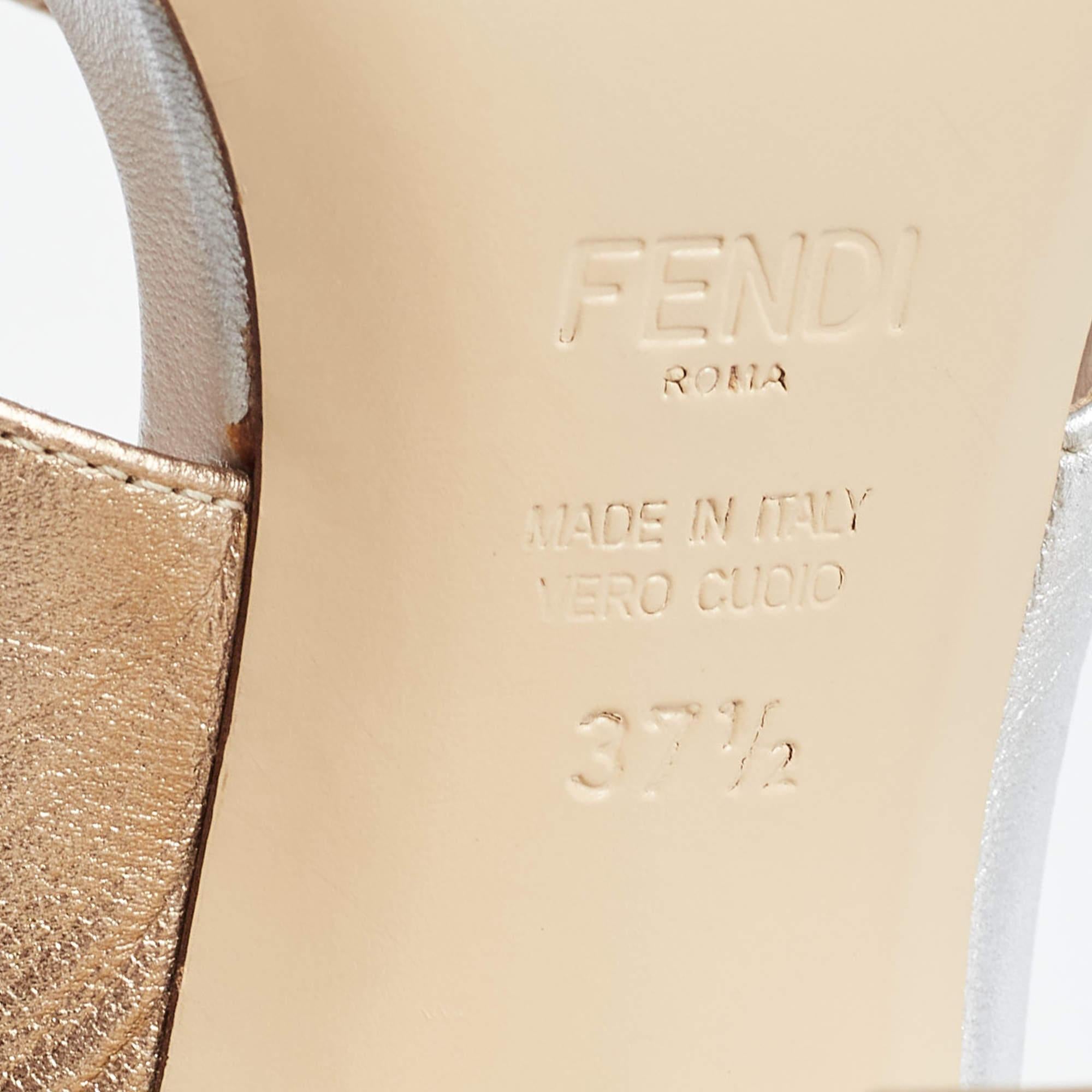 Fendi Silver/Gold Leather Flowerland Slide Sandals Size 37.5 4