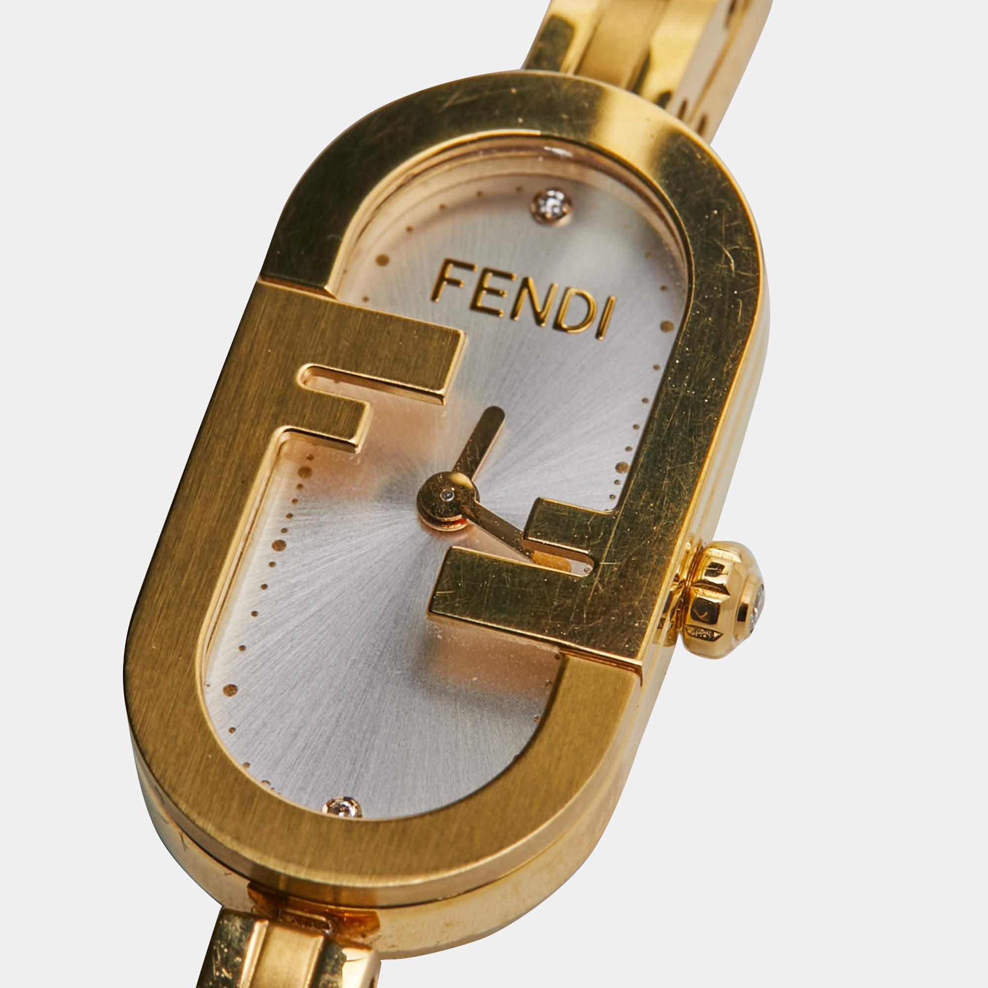 Fendi Silver Gold Plated Stainless Steel Diamond O'Lock Vertical FOW968A2YOF0HH3 1