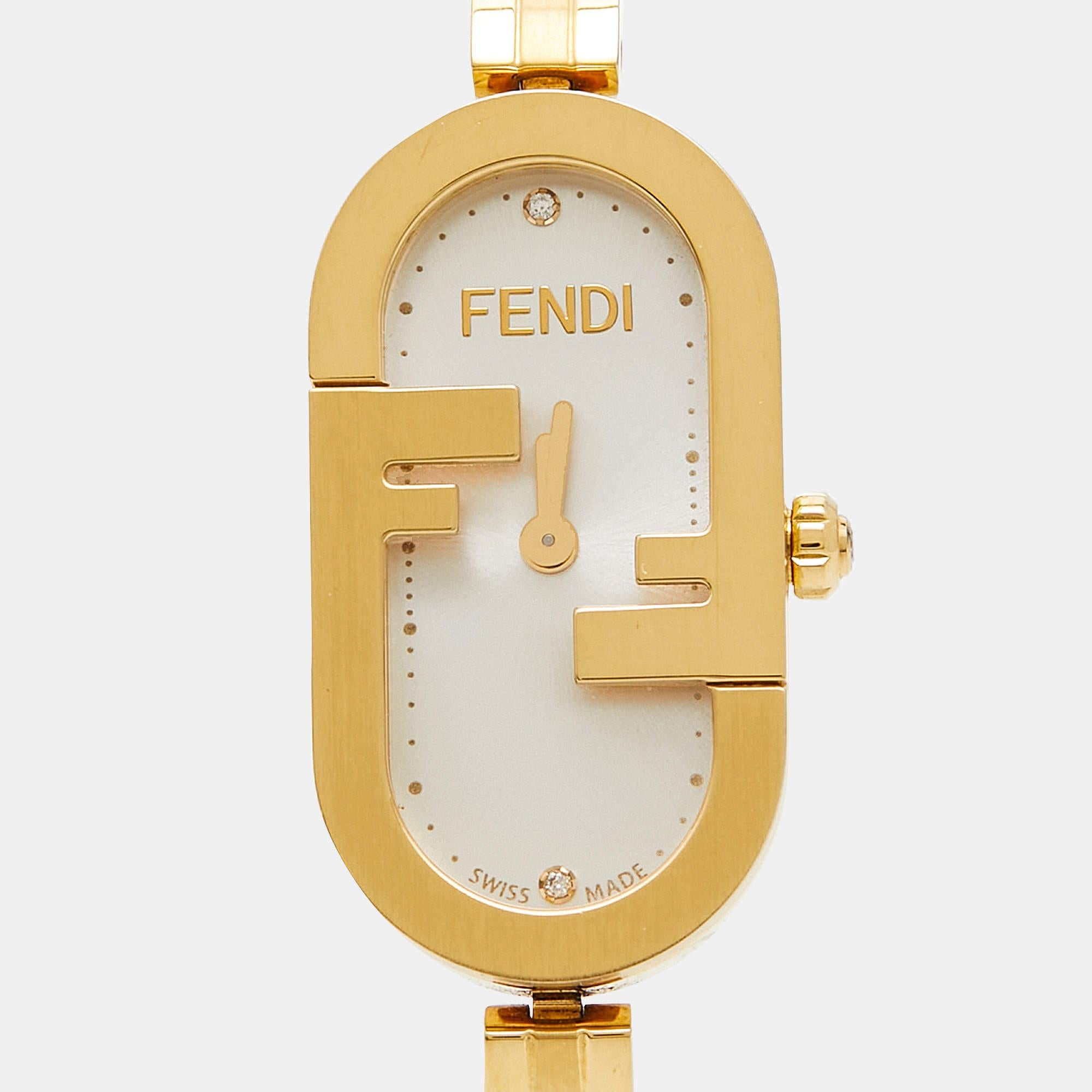 Fendi Silver Gold Plated Stainless Steel Diamond O'Lock Vertical FOW968A2YOF0HH3 2