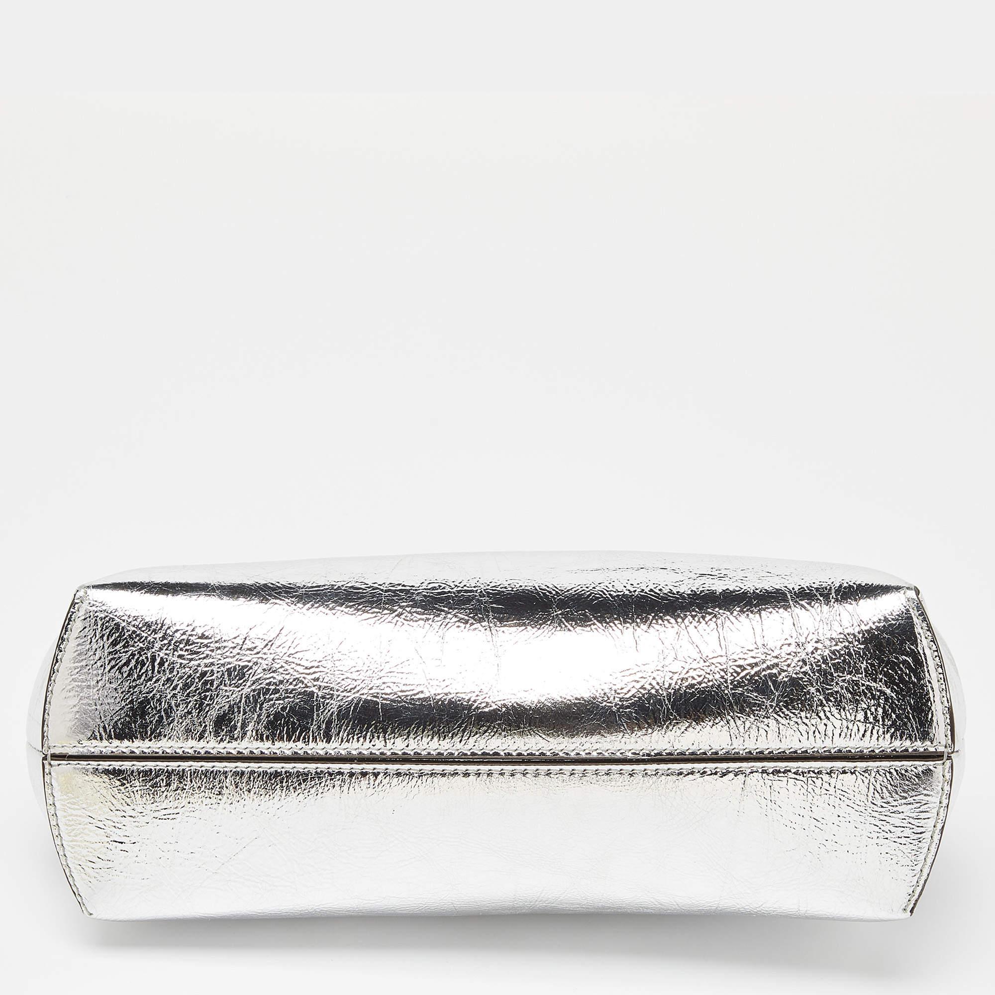 Fendi Silver Laminated Leather Small First Clutch 2
