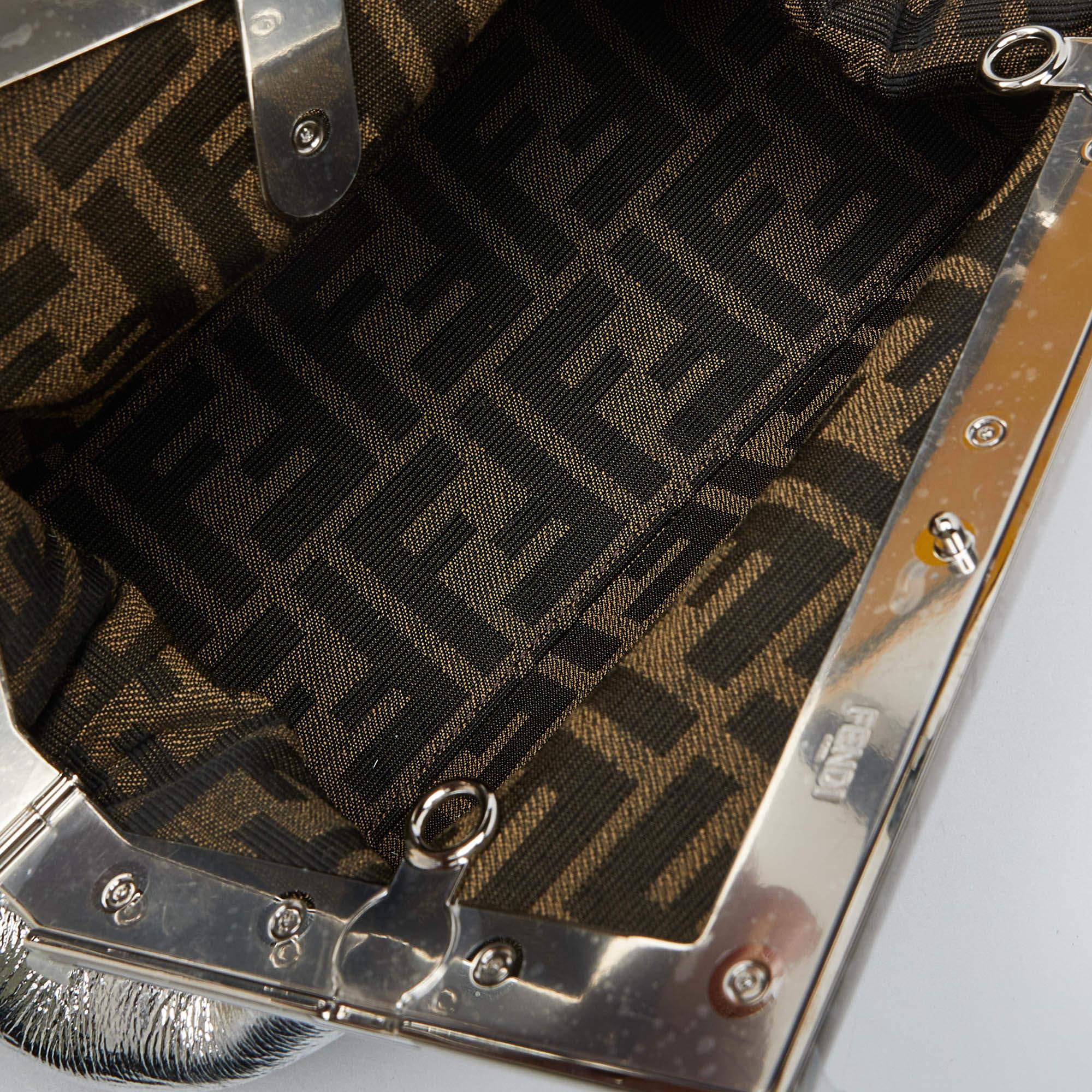 Fendi Silver Laminated Leather Small First Clutch 3