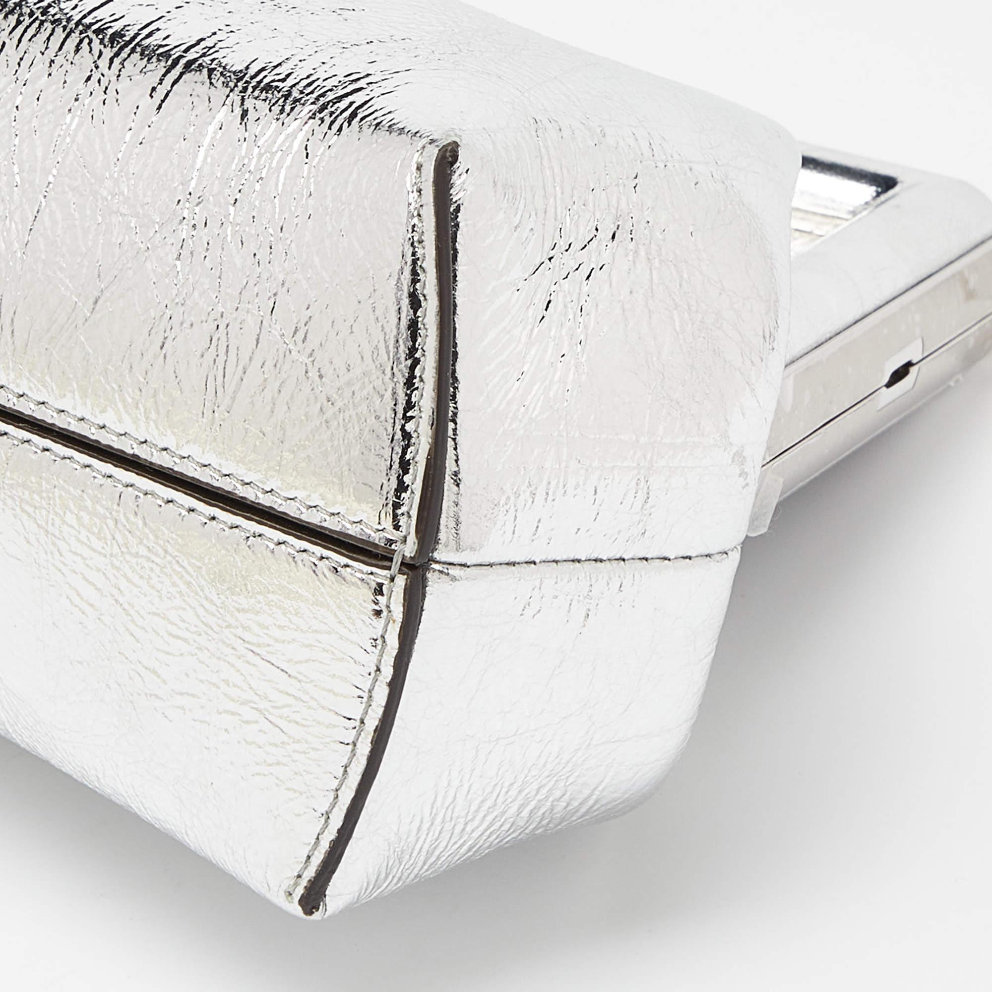 Fendi Silver Laminated Leather Small First Clutch 5
