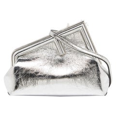 Fendi Silver Laminated Leather Small First Clutch