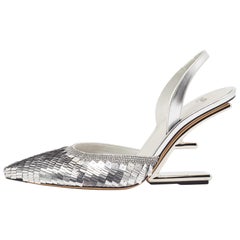 Fendi Silver Leather and Sequins Fendi First Pumps Size 37