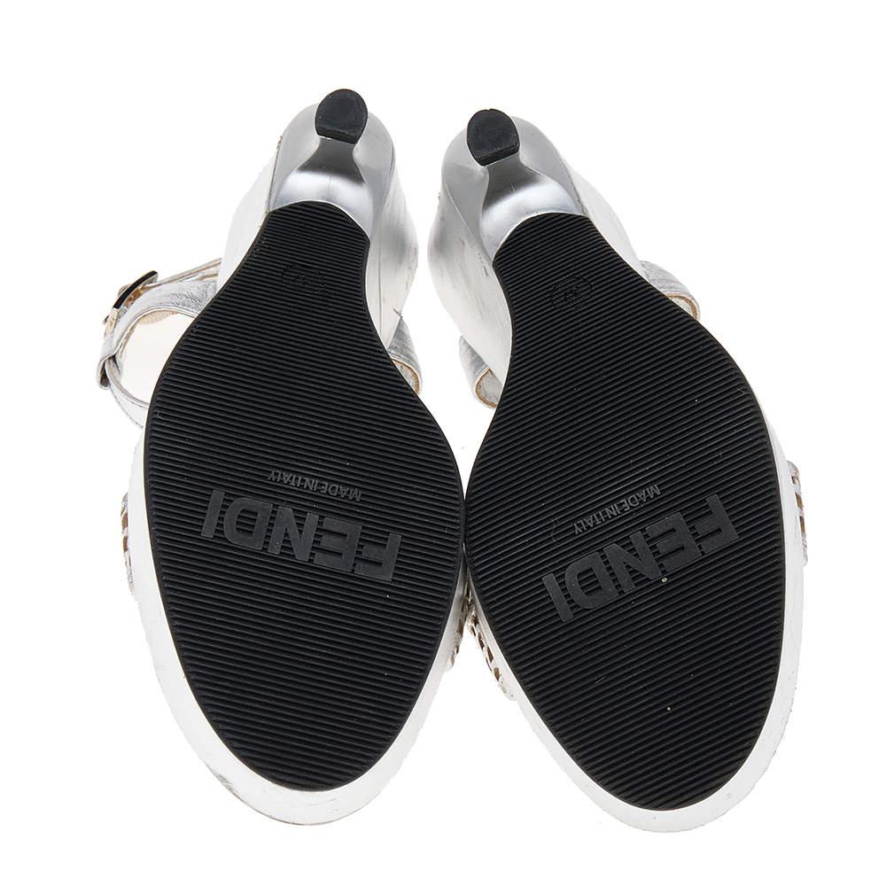 Fendi Silver Leather Ankle Strap Sandals Size 37 2