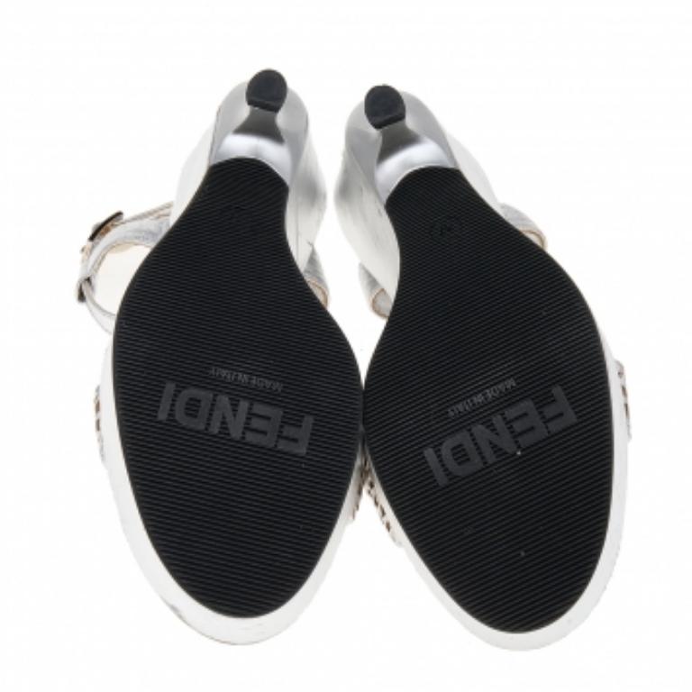 Fendi Silver Leather Ankle Strap Sandals Size 37 2
