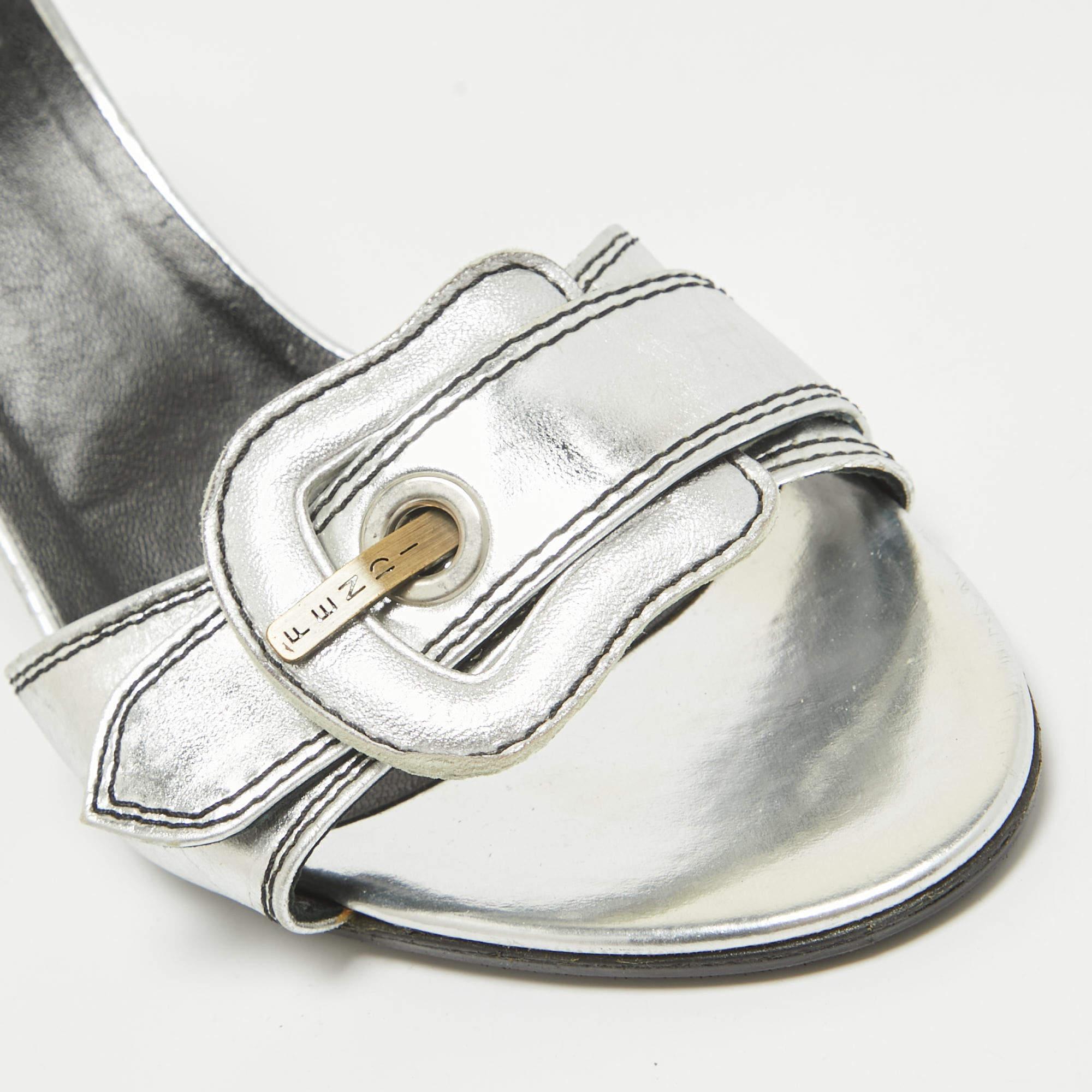 Fendi Silver Leather B Buckle Slide Sandals Size 39.5 3