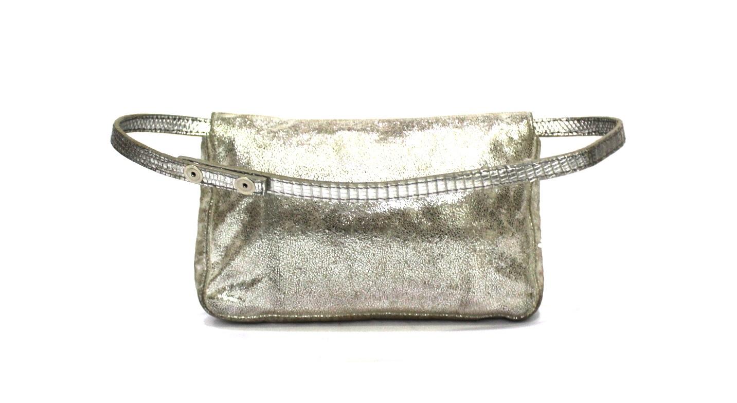 Fendi Silver Leather Baguette Bag In Good Condition In Torre Del Greco, IT