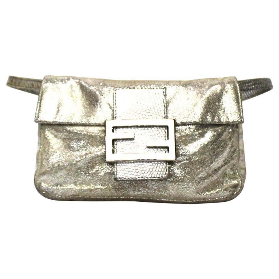 Fendi Silver Leather Baguette Bag