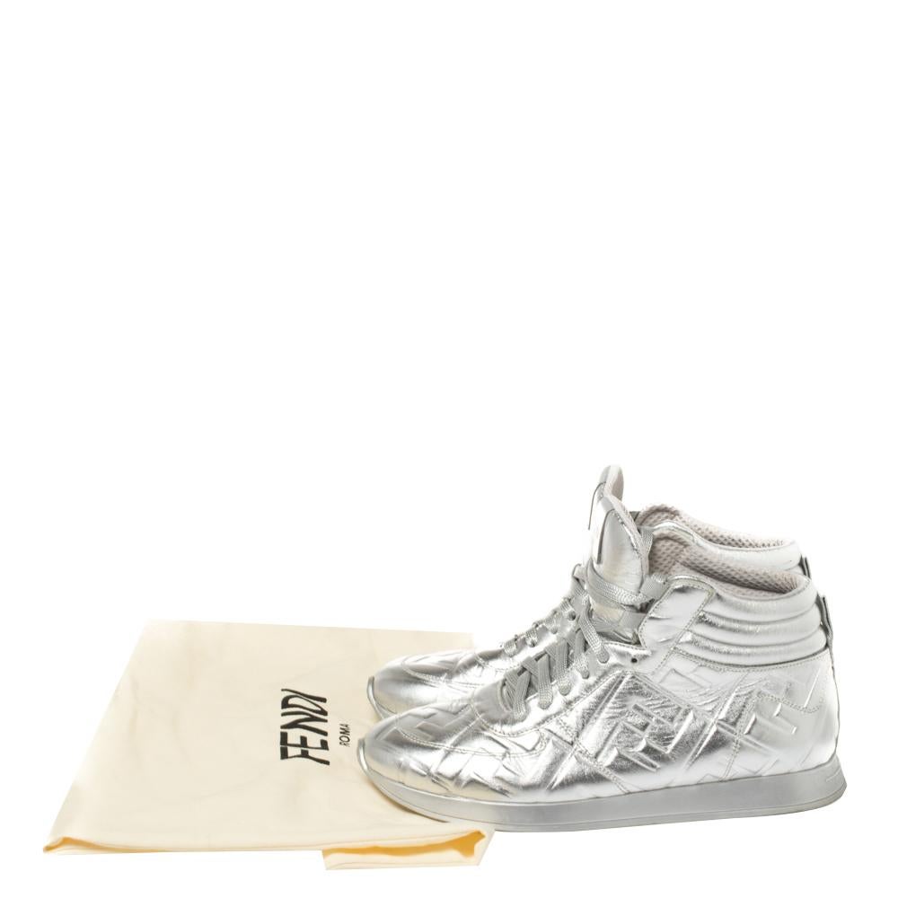 Fendi Silver Leather FF High Top Sneakers Size 38 1
