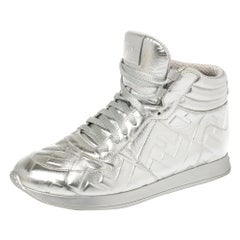 Fendi Silver Leather FF High Top Sneakers Size 38
