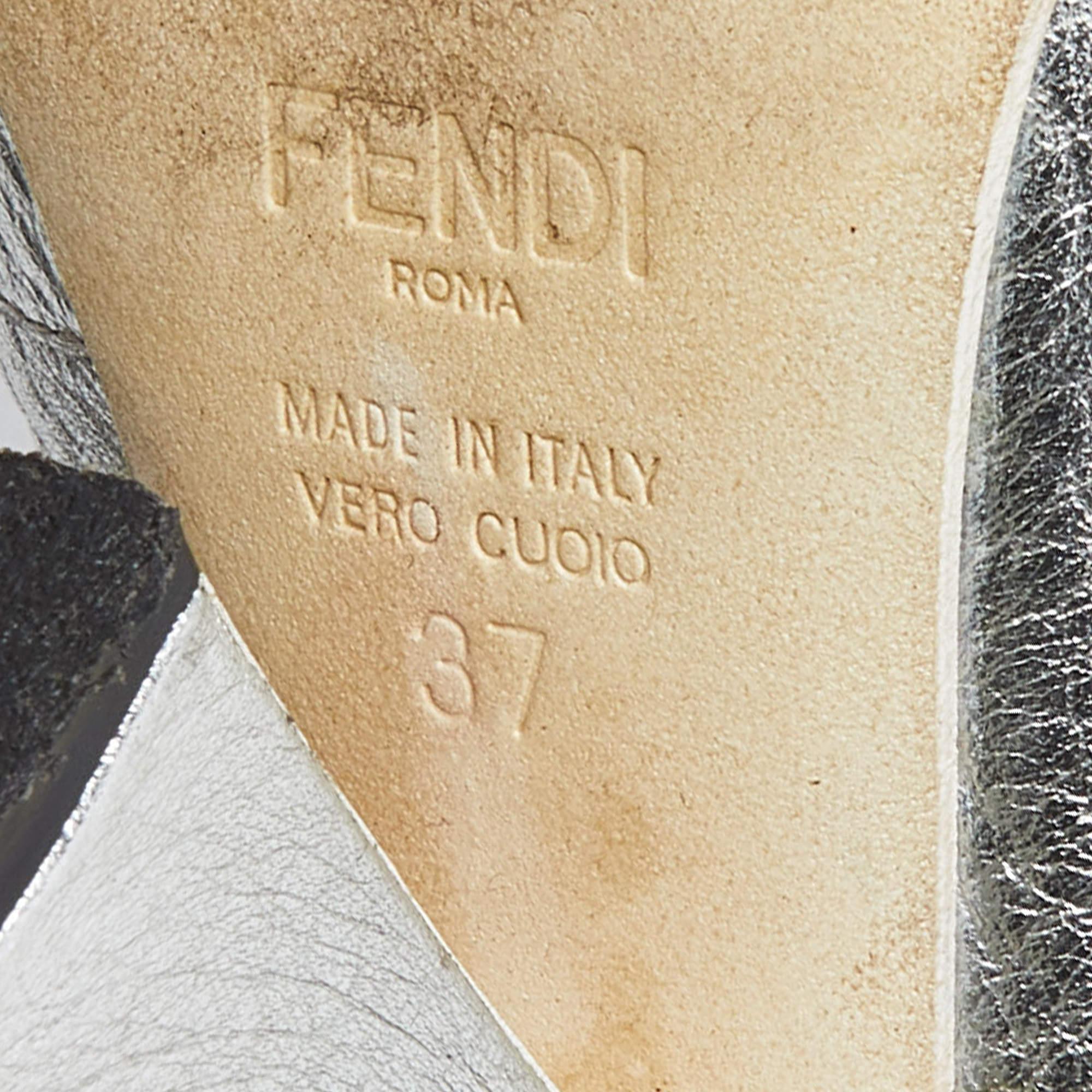 Fendi Silver Leather Marie Antoinette Ankle Boots Size 37 For Sale 4