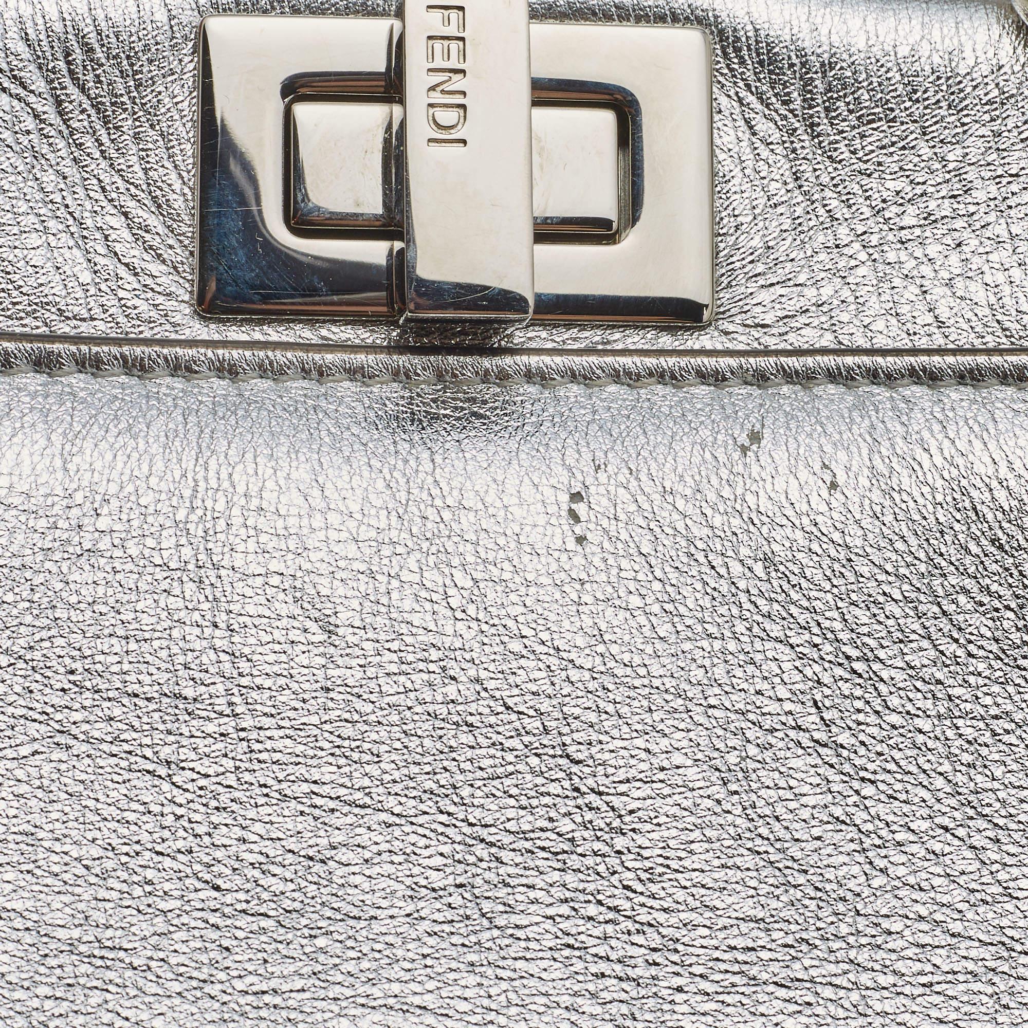 Fendi Silver Leather Mini Peekaboo Top Handle Bag 6