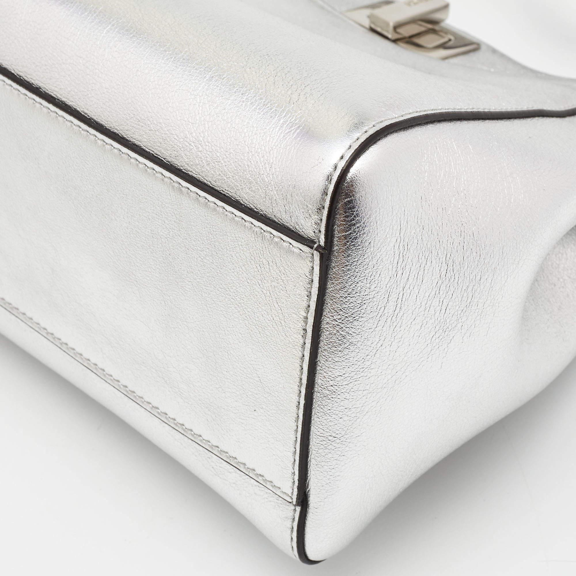 Fendi Silver Leather Mini Peekaboo Top Handle Bag 7