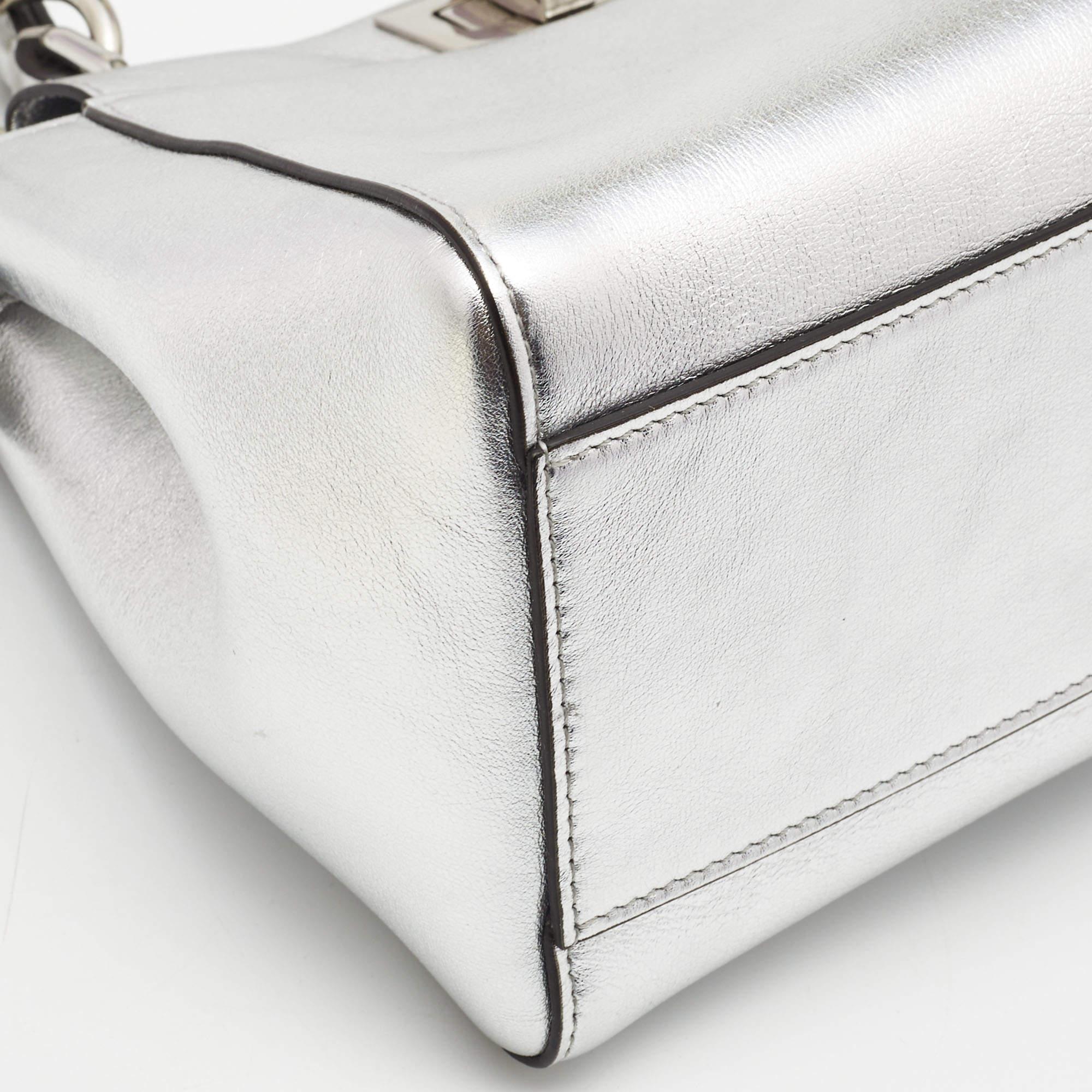 Fendi Silver Leather Mini Peekaboo Top Handle Bag 8