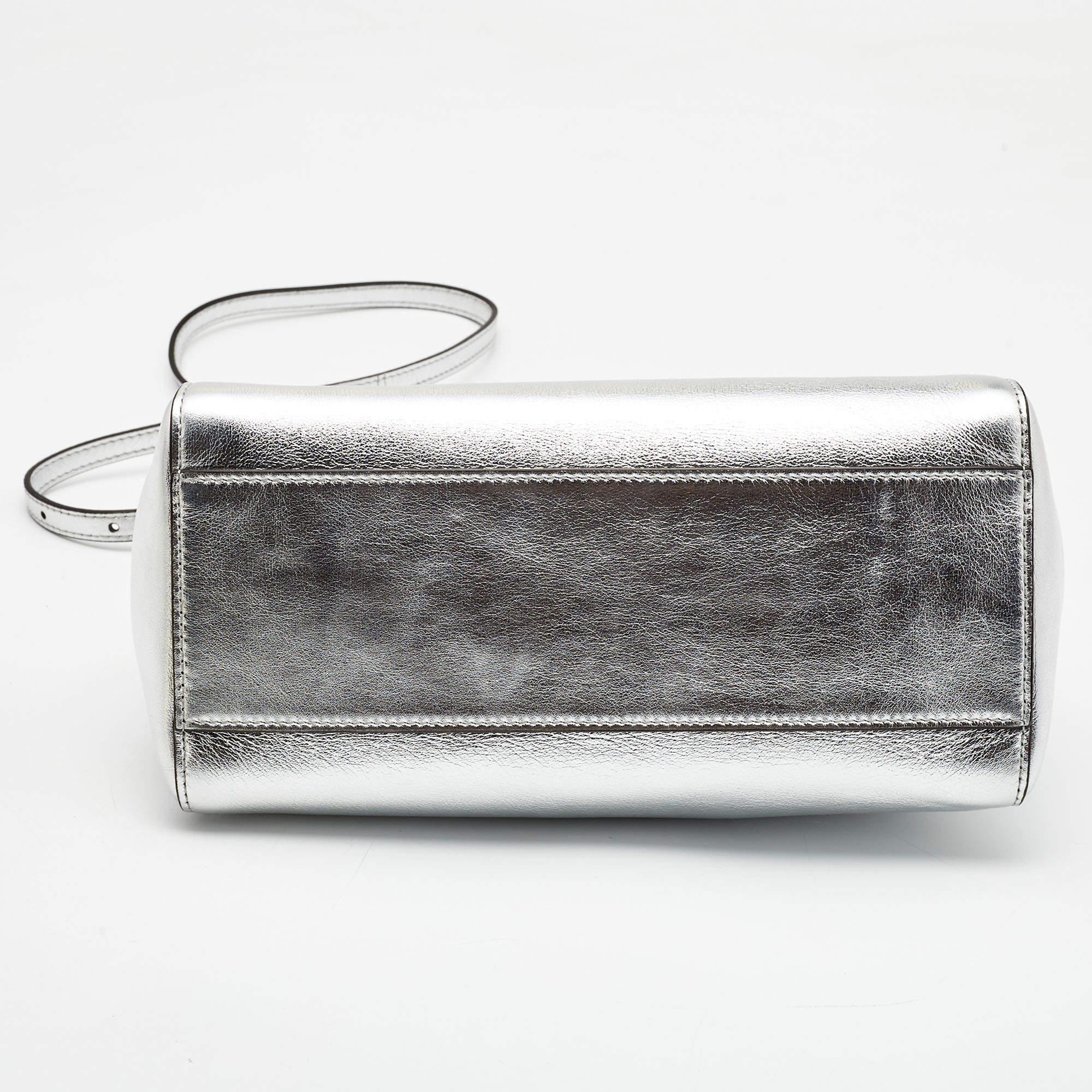 Fendi Silver Leather Mini Peekaboo Top Handle Bag 1
