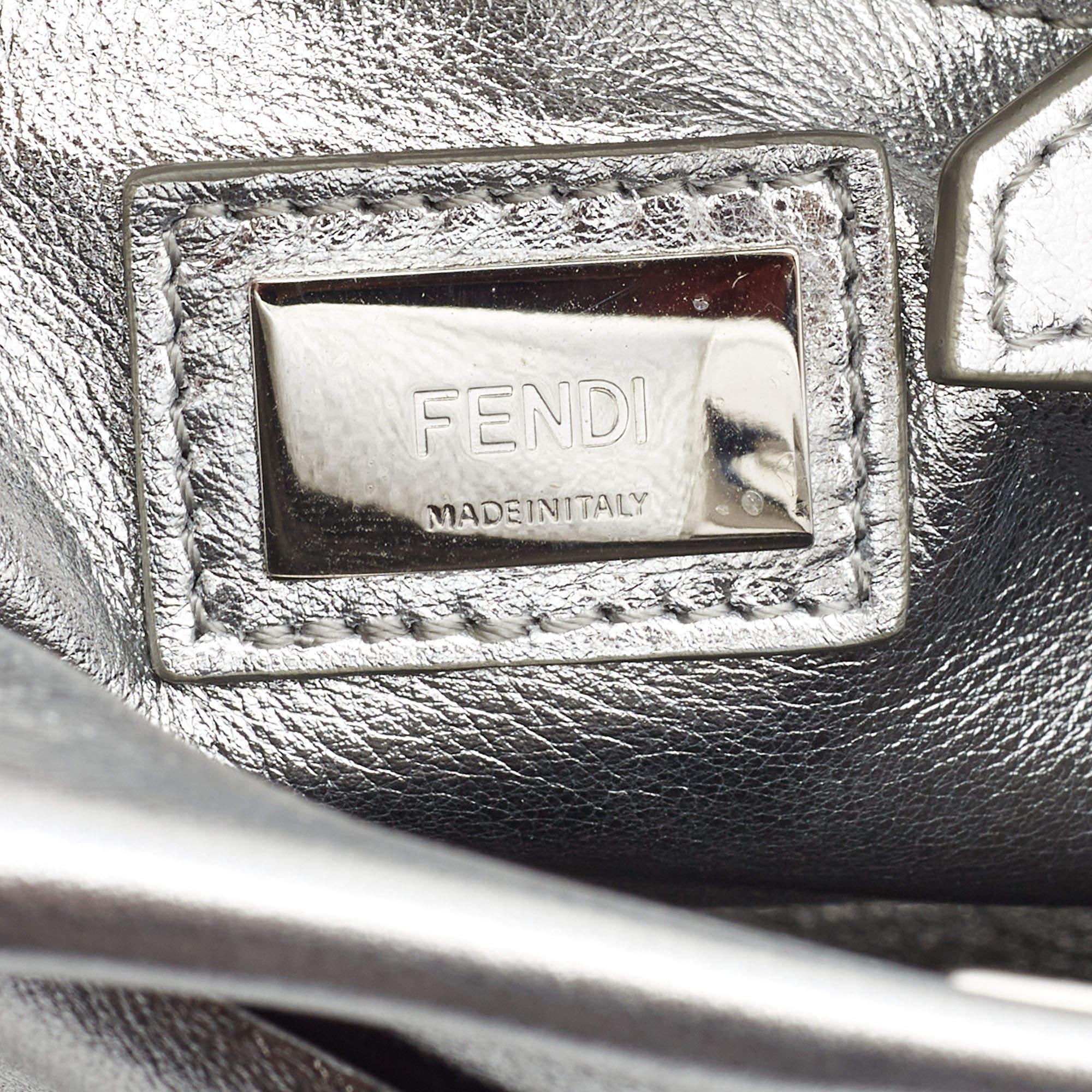 Fendi Silver Leather Mini Peekaboo Top Handle Bag 3