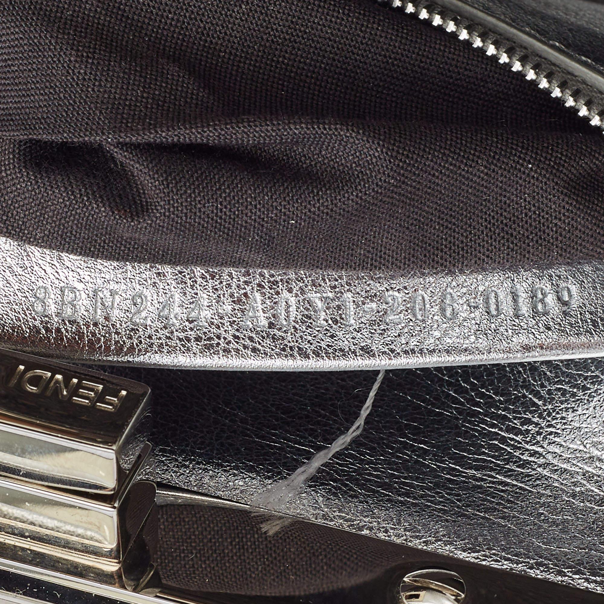 Fendi Silver Leather Mini Peekaboo Top Handle Bag 4